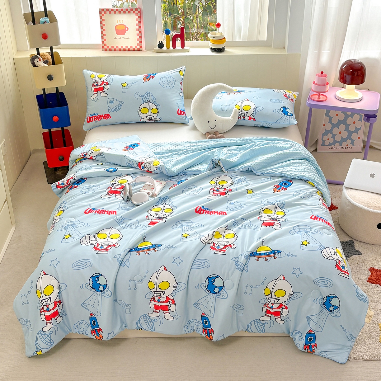 91家纺网 家纺一手货源 找家纺 恒畅 2026新款A类正版授权（含氨）卡通针织棉3D凉感豆豆夏被夏凉被 奥特曼降临