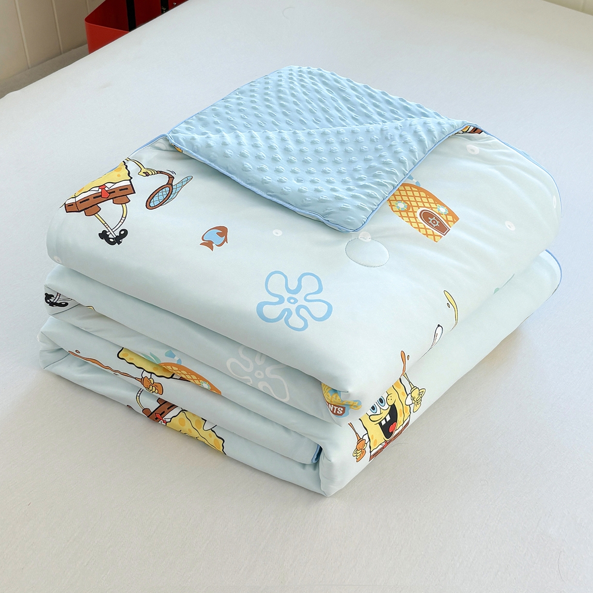 91家纺网 家纺一手货源 找家纺 恒畅 2026新款A类正版授权（含氨）卡通针织棉3D凉感豆豆夏被夏凉被 快乐小绵