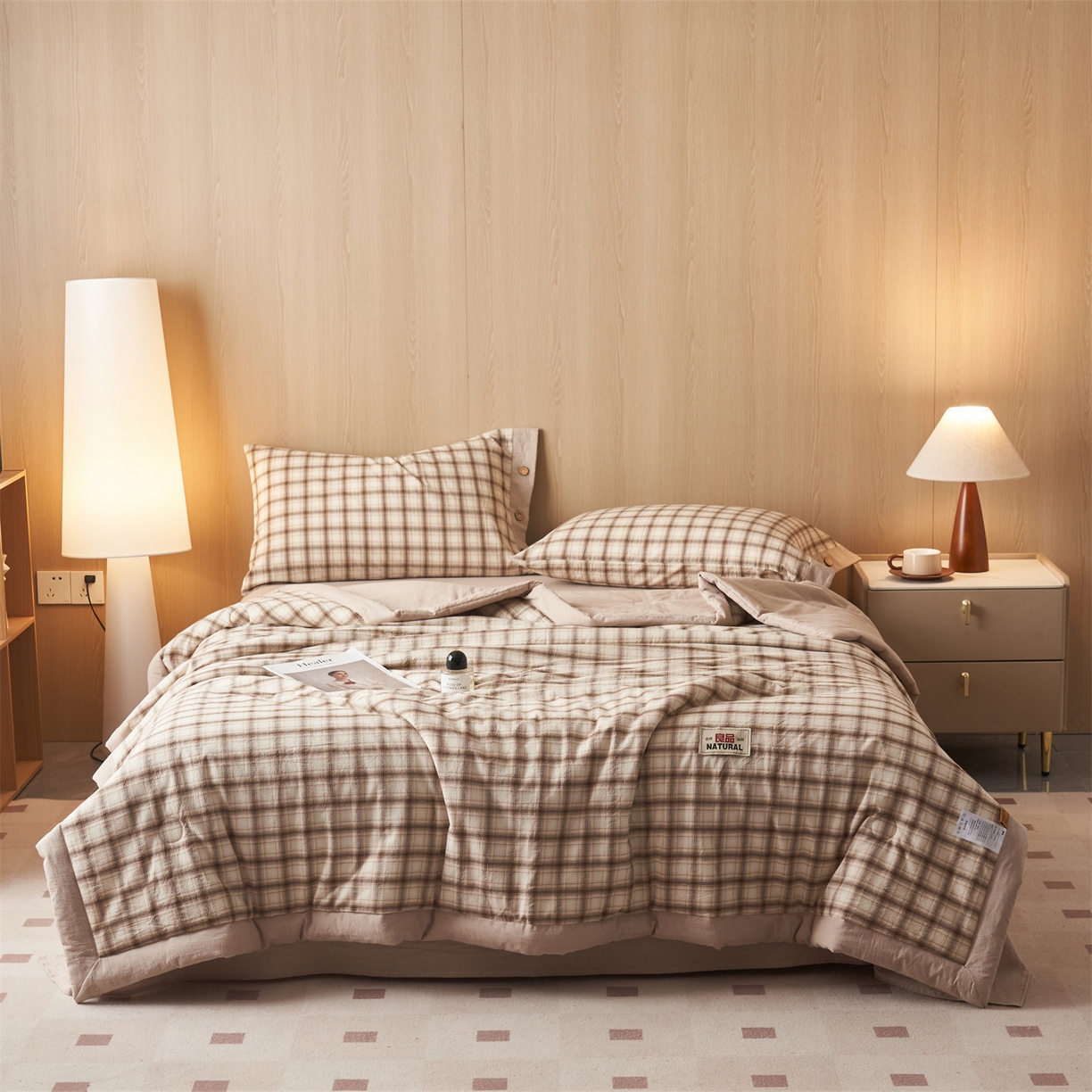 91家纺网 家纺一手货源 找家纺 恬思语家纺 2026春夏新款全棉加密色织棉花夏凉被夏被四件套-美拉德系列 米兰