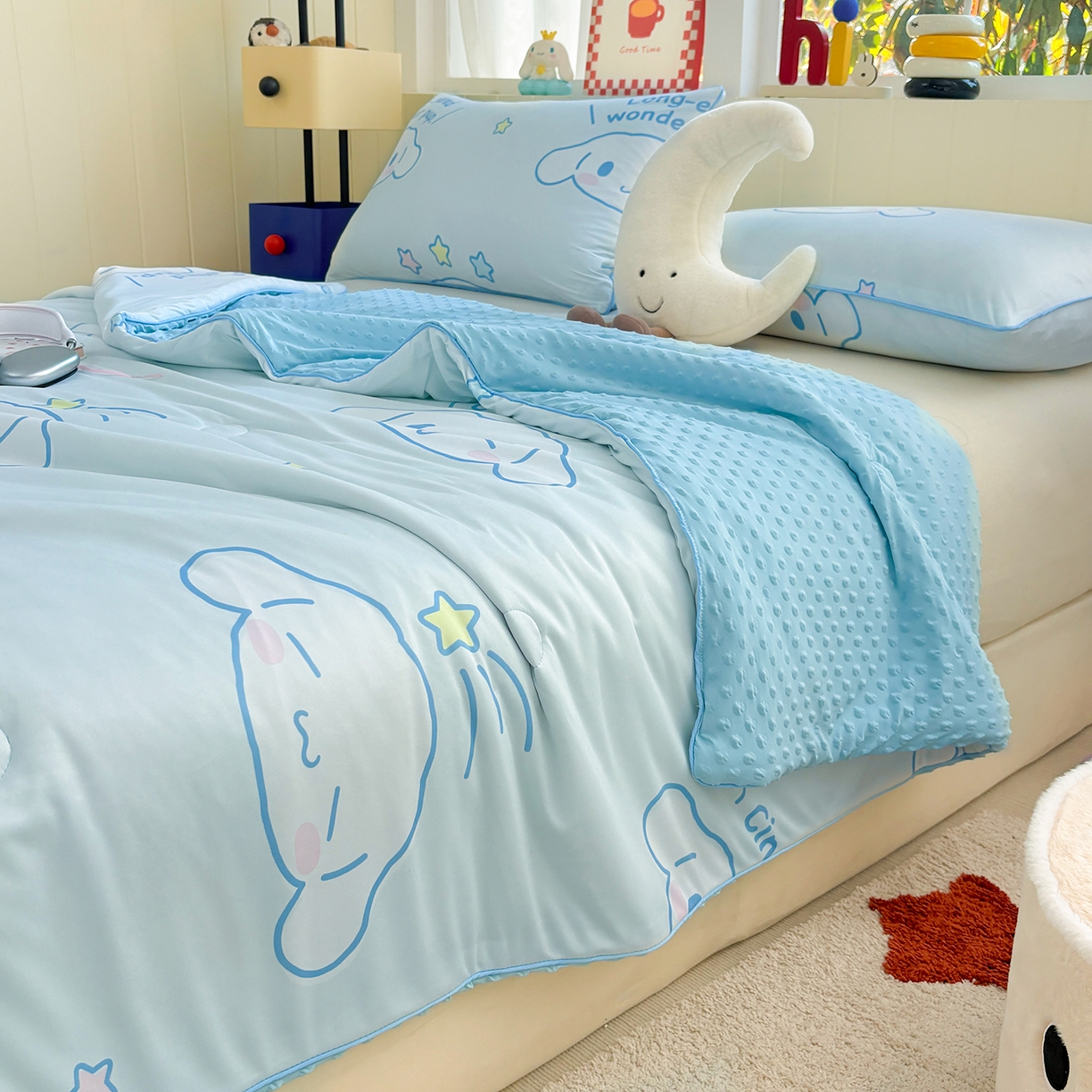 91家纺网 家纺一手货源 找家纺 恒畅 2026新款A类正版授权（含氨）卡通针织棉3D凉感豆豆夏被夏凉被 甜梦玉桂