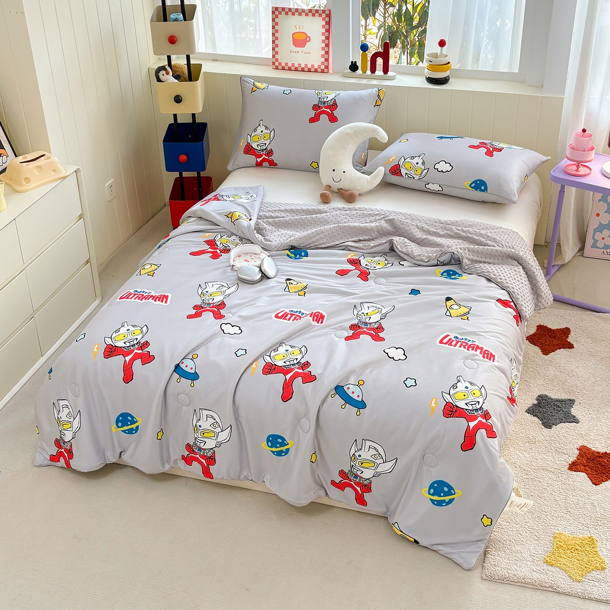 91家纺网 家纺一手货源 找家纺 恒畅 2026新款A类正版授权（含氨）卡通针织棉3D凉感豆豆夏被夏凉被 奥特星际