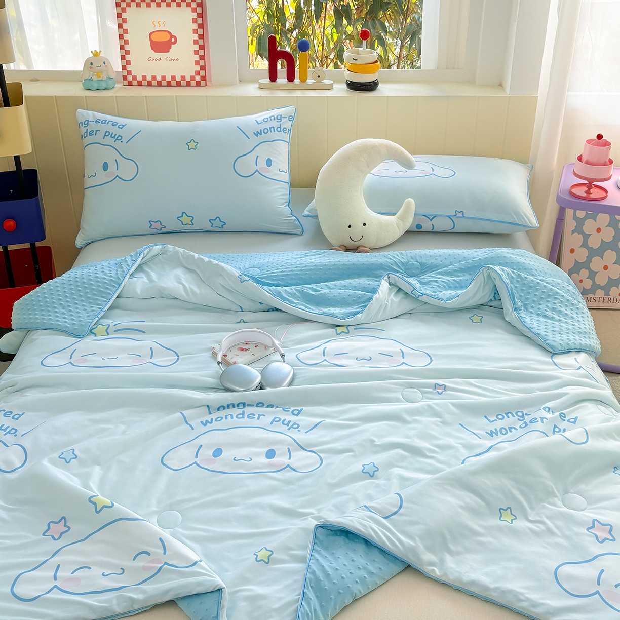 91家纺网 家纺一手货源 找家纺 恒畅 2026新款A类正版授权（含氨）卡通针织棉3D凉感豆豆夏被夏凉被 甜梦玉桂