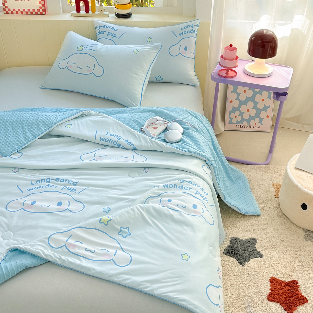 91家纺网 家纺一手货源 找家纺 恒畅 2026新款A类正版授权（含氨）卡通针织棉3D凉感豆豆夏被夏凉被 甜梦玉桂