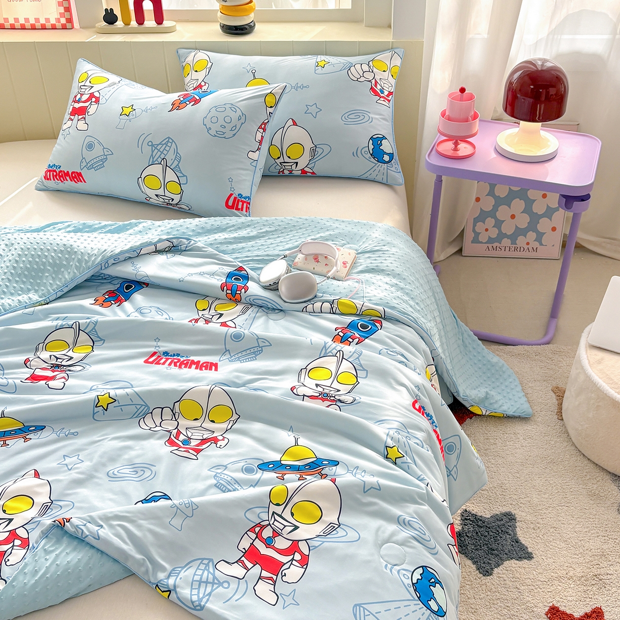 91家纺网 家纺一手货源 找家纺 恒畅 2026新款A类正版授权（含氨）卡通针织棉3D凉感豆豆夏被夏凉被 奥特曼降临