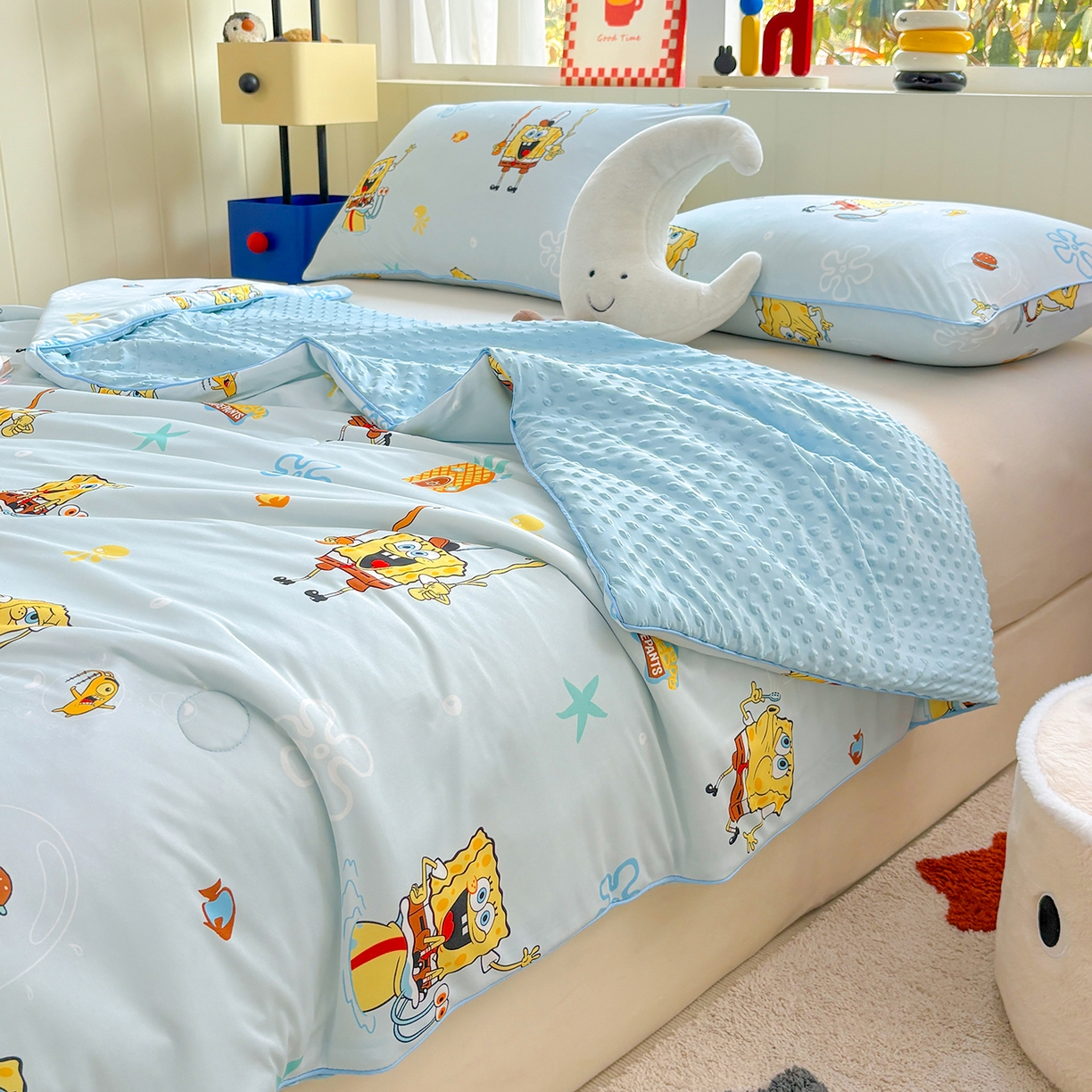 91家纺网 家纺一手货源 找家纺 恒畅 2026新款A类正版授权（含氨）卡通针织棉3D凉感豆豆夏被夏凉被 快乐小绵