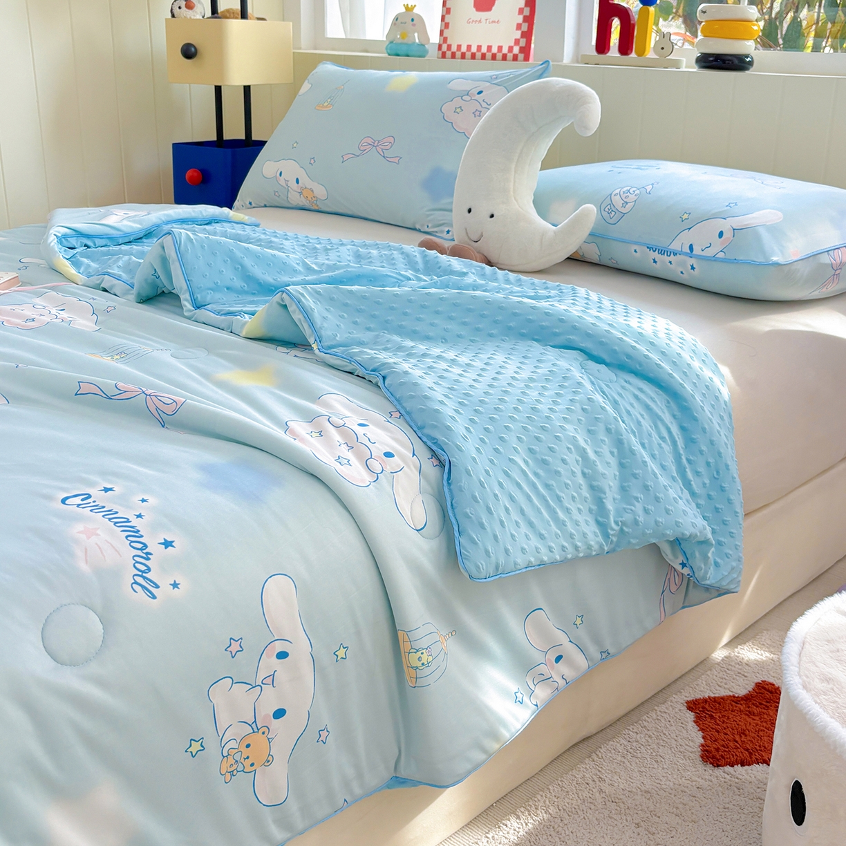 91家纺网 家纺一手货源 找家纺 恒畅 2026新款A类正版授权（含氨）卡通针织棉3D凉感豆豆夏被夏凉被 云朵玉桂狗