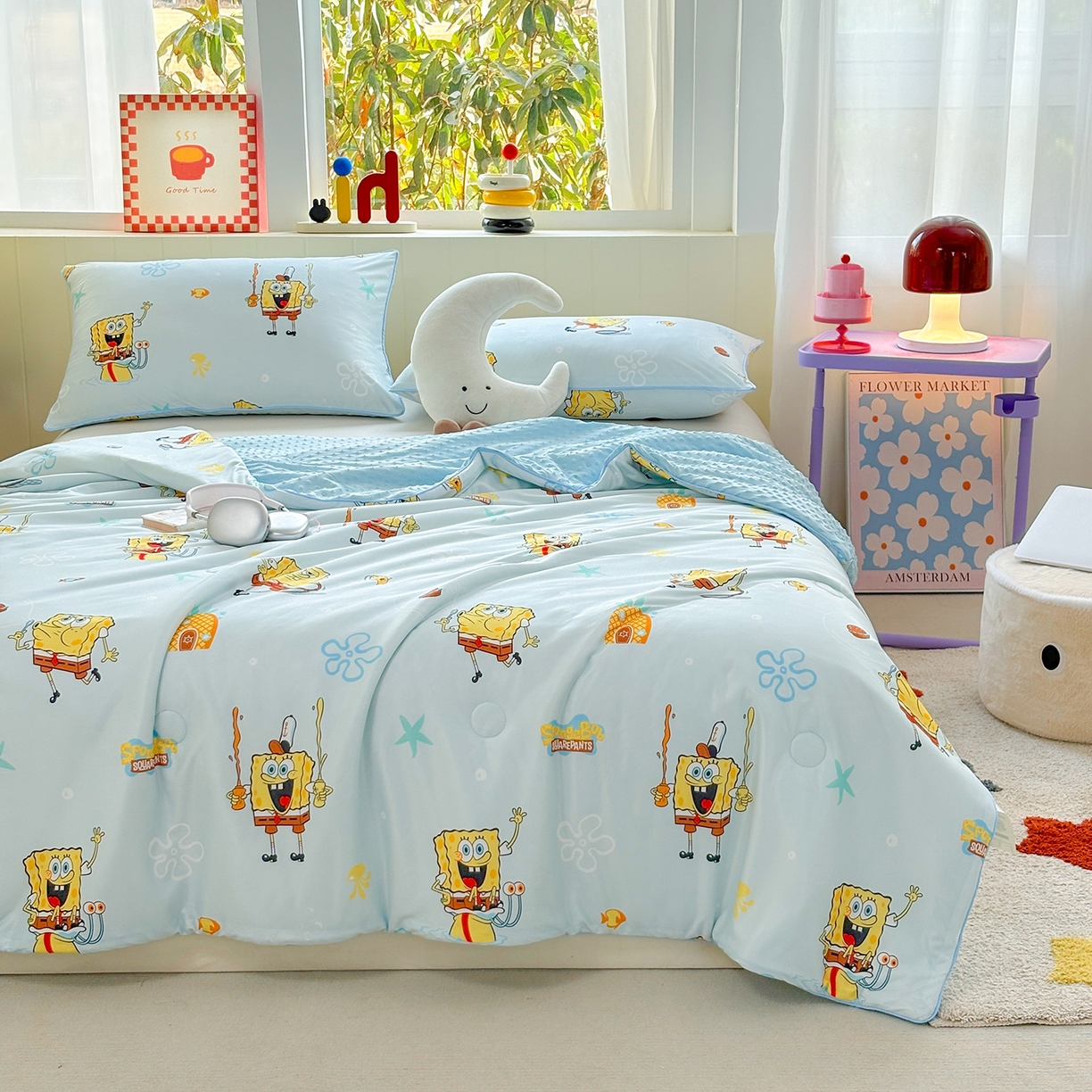 91家纺网 家纺一手货源 找家纺 恒畅 2026新款A类正版授权（含氨）卡通针织棉3D凉感豆豆夏被夏凉被 快乐小绵