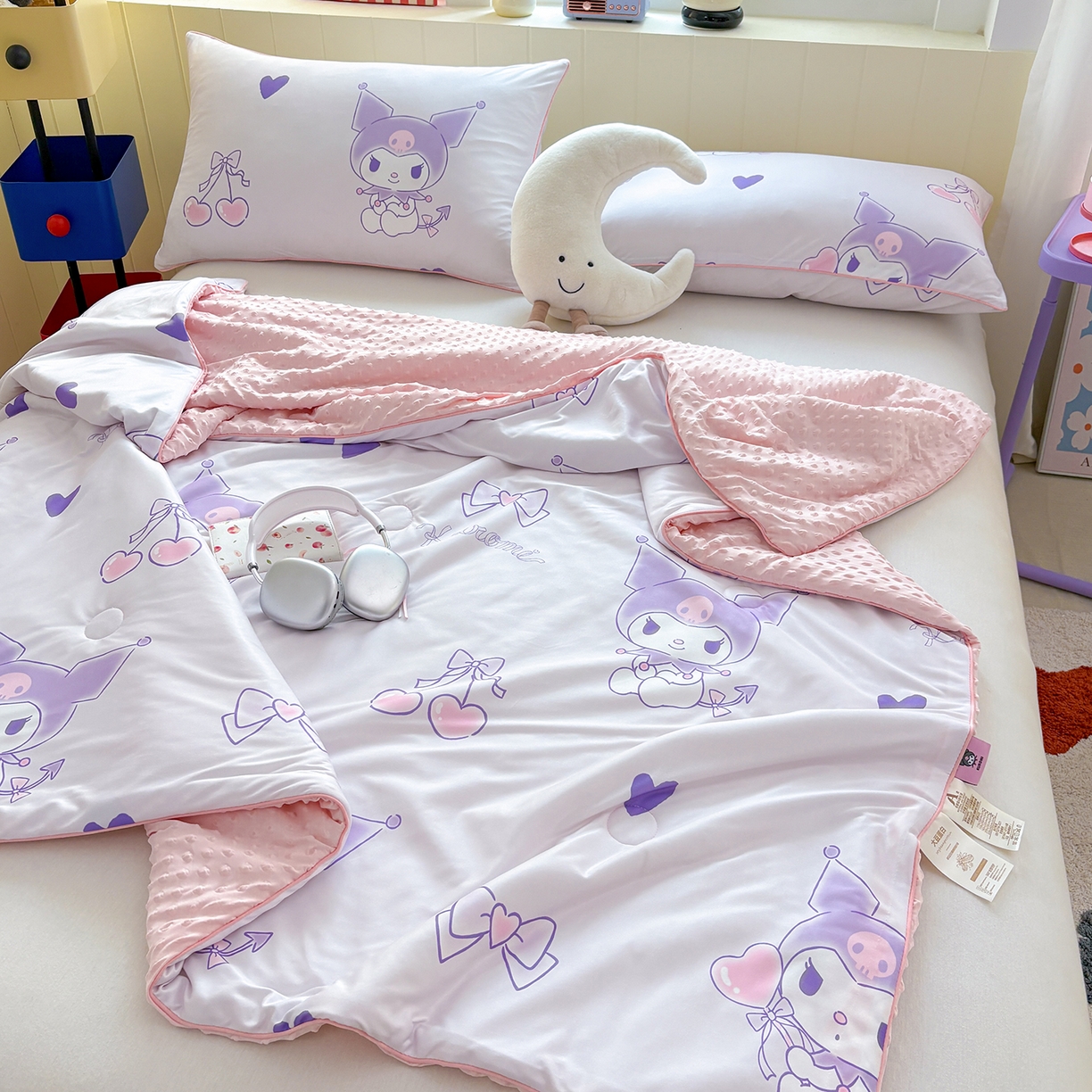 91家纺网 家纺一手货源 找家纺 恒畅 2026新款A类正版授权（含氨）卡通针织棉3D凉感豆豆夏被夏凉被 梦幻库洛米