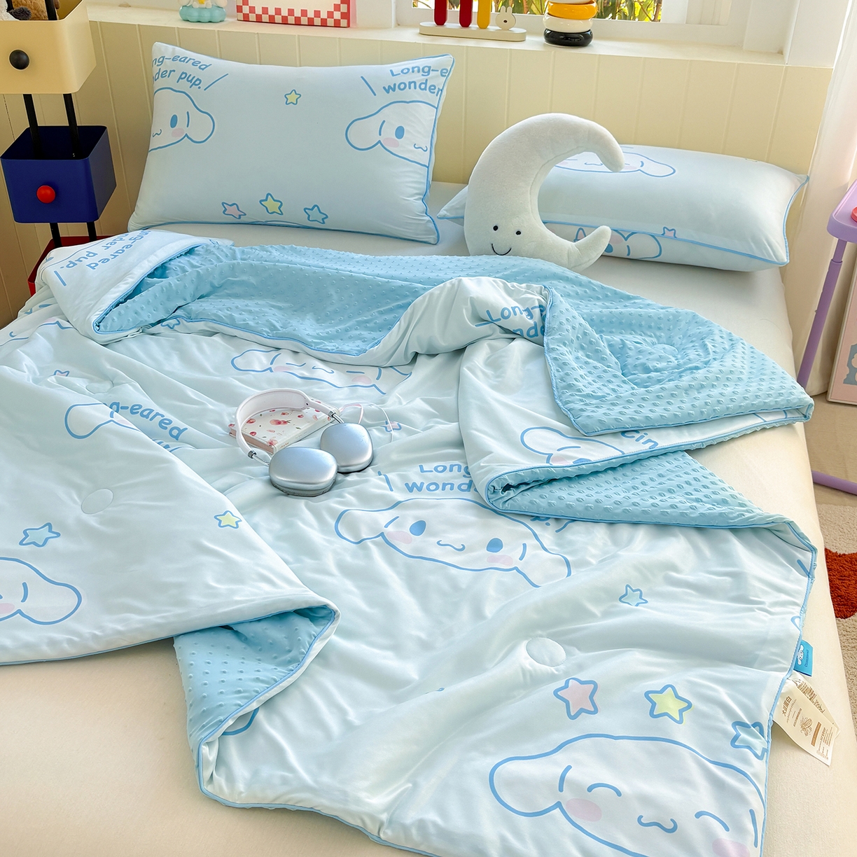 91家纺网 家纺一手货源 找家纺 恒畅 2026新款A类正版授权（含氨）卡通针织棉3D凉感豆豆夏被夏凉被 甜梦玉桂