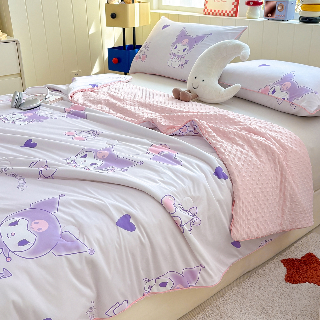 91家纺网 家纺一手货源 找家纺 恒畅 2026新款A类正版授权（含氨）卡通针织棉3D凉感豆豆夏被夏凉被 梦幻库洛米