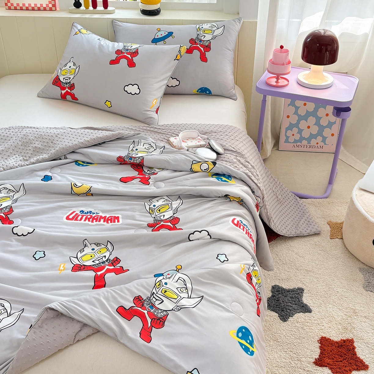 91家纺网 家纺一手货源 找家纺 恒畅 2026新款A类正版授权（含氨）卡通针织棉3D凉感豆豆夏被夏凉被 奥特星际