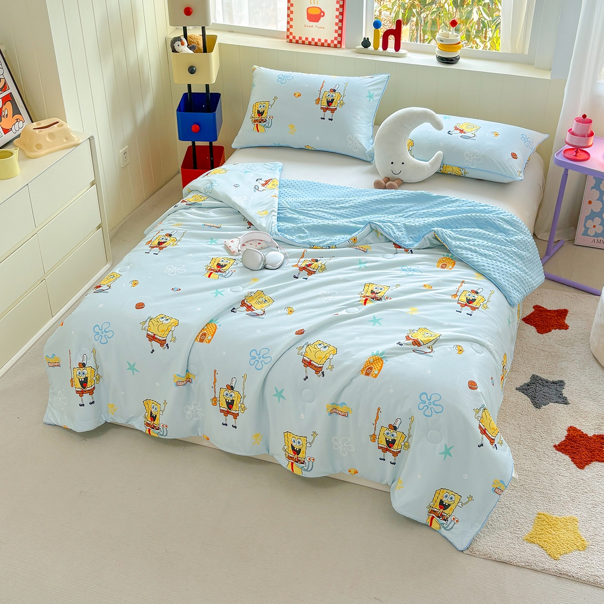 91家纺网 家纺一手货源 找家纺 恒畅 2026新款A类正版授权（含氨）卡通针织棉3D凉感豆豆夏被夏凉被 快乐小绵