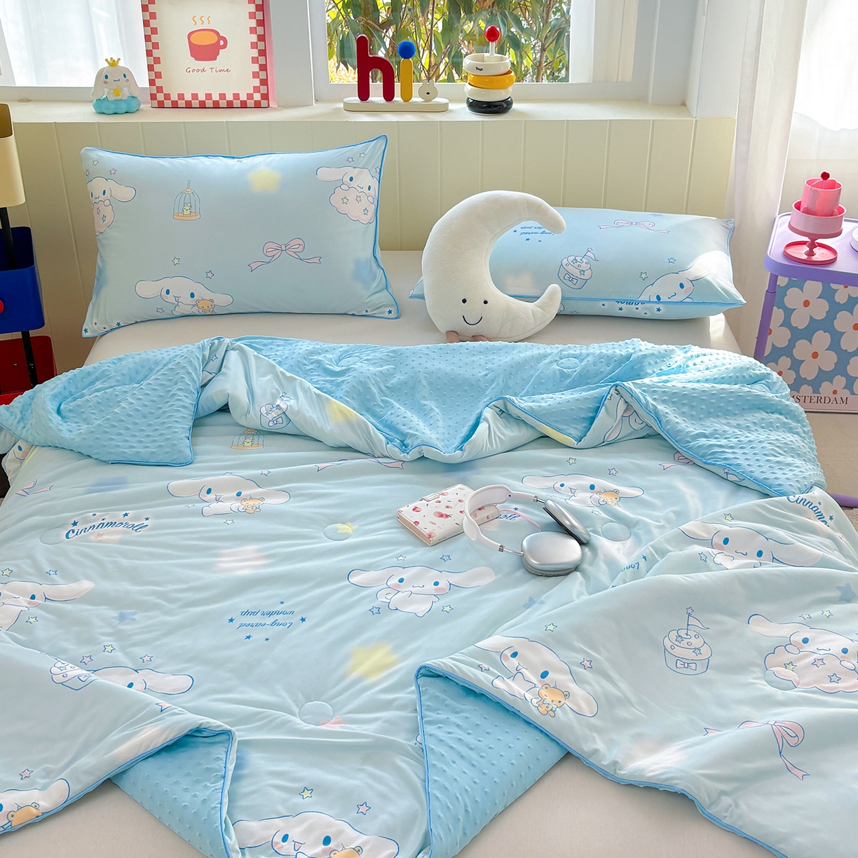 91家纺网 家纺一手货源 找家纺 恒畅 2026新款A类正版授权（含氨）卡通针织棉3D凉感豆豆夏被夏凉被 云朵玉桂狗