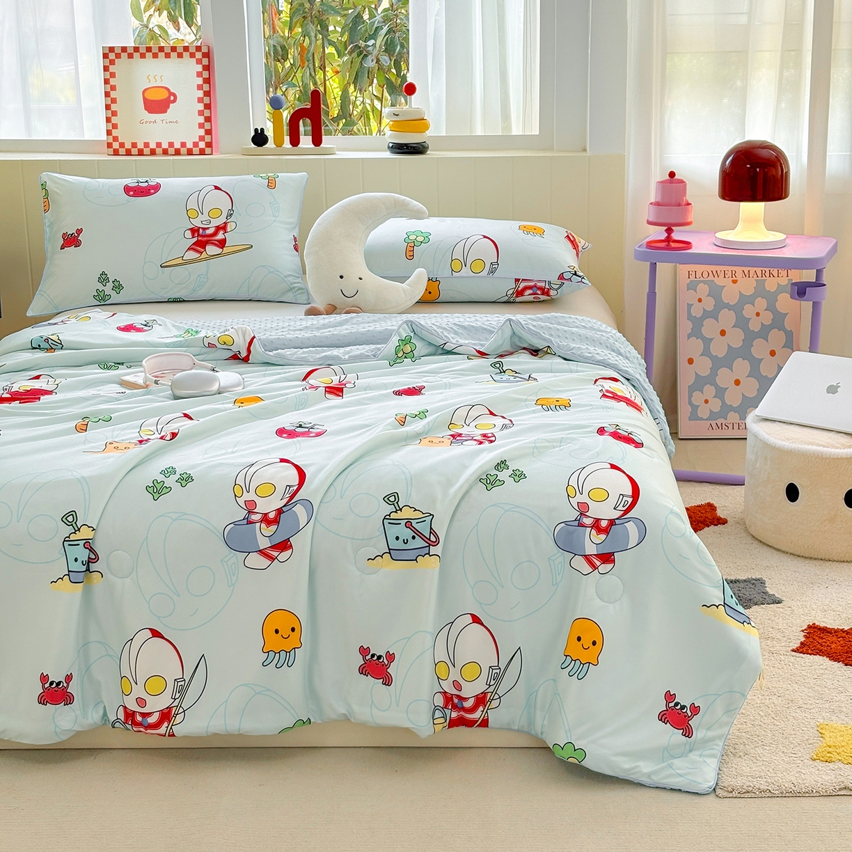 91家纺网 家纺一手货源 找家纺 恒畅 2026新款A类正版授权（含氨）卡通针织棉3D凉感豆豆夏被夏凉被 夏日派对