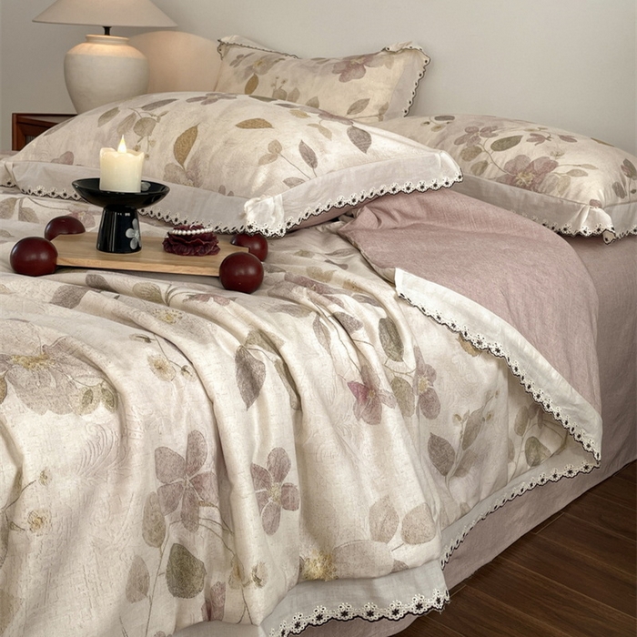 91家纺网 家纺一手货源 找家纺 （总）慕晨 2026新款天丝莱赛尔棉麻数码印色织花边夏被四件套高级田园美式直播热款