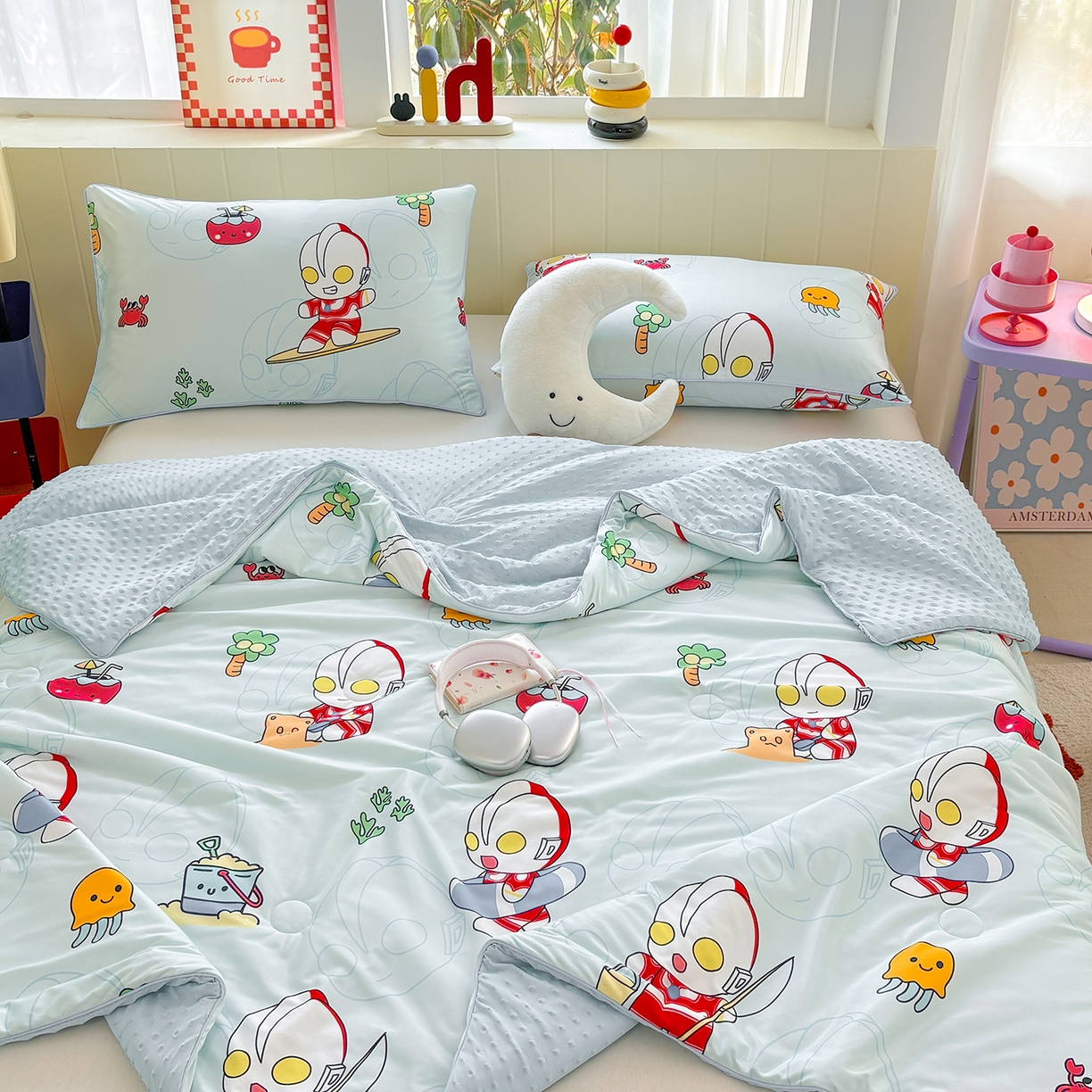 91家纺网 家纺一手货源 找家纺 恒畅 2026新款A类正版授权（含氨）卡通针织棉3D凉感豆豆夏被夏凉被 夏日派对