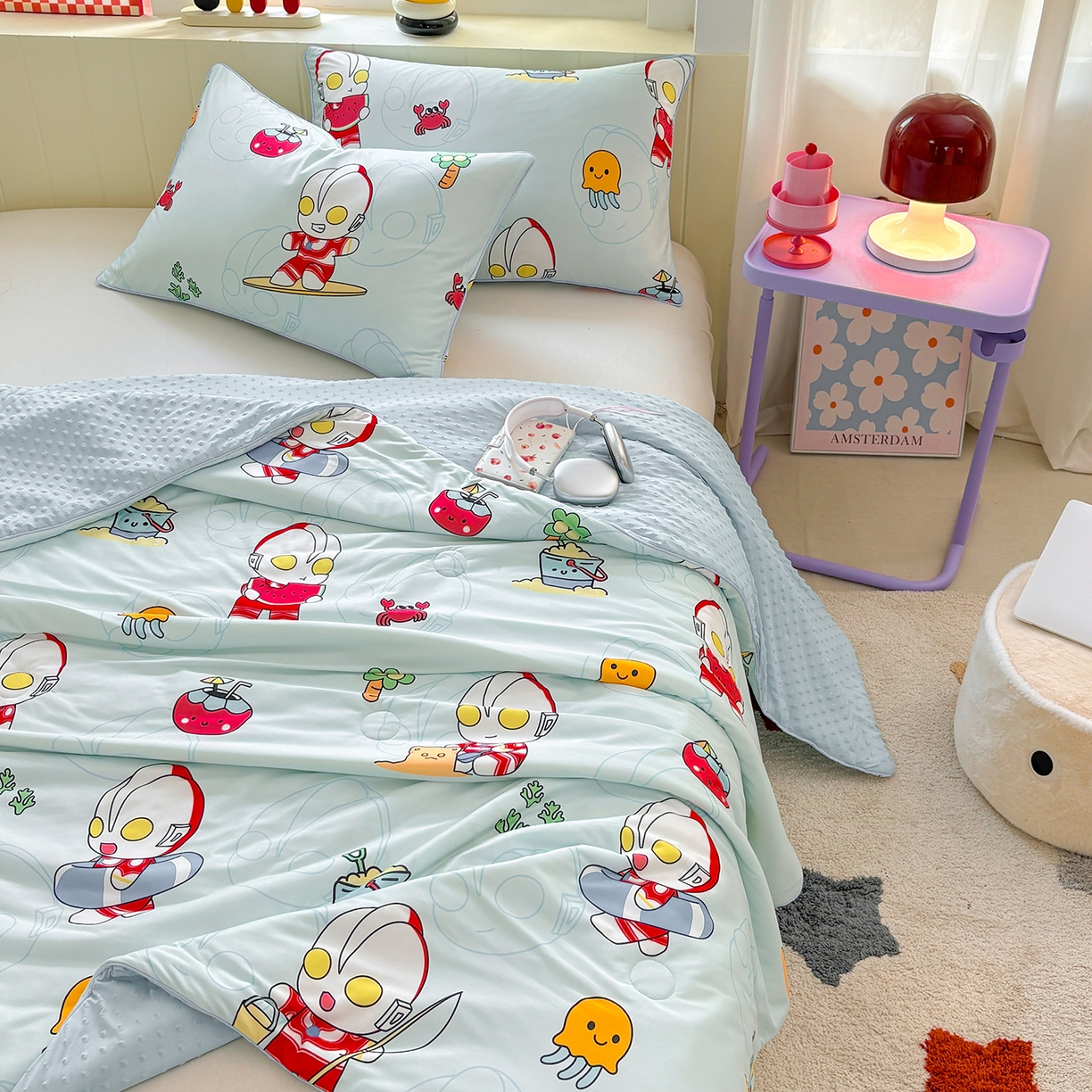 91家纺网 家纺一手货源 找家纺 恒畅 2026新款A类正版授权（含氨）卡通针织棉3D凉感豆豆夏被夏凉被 夏日派对