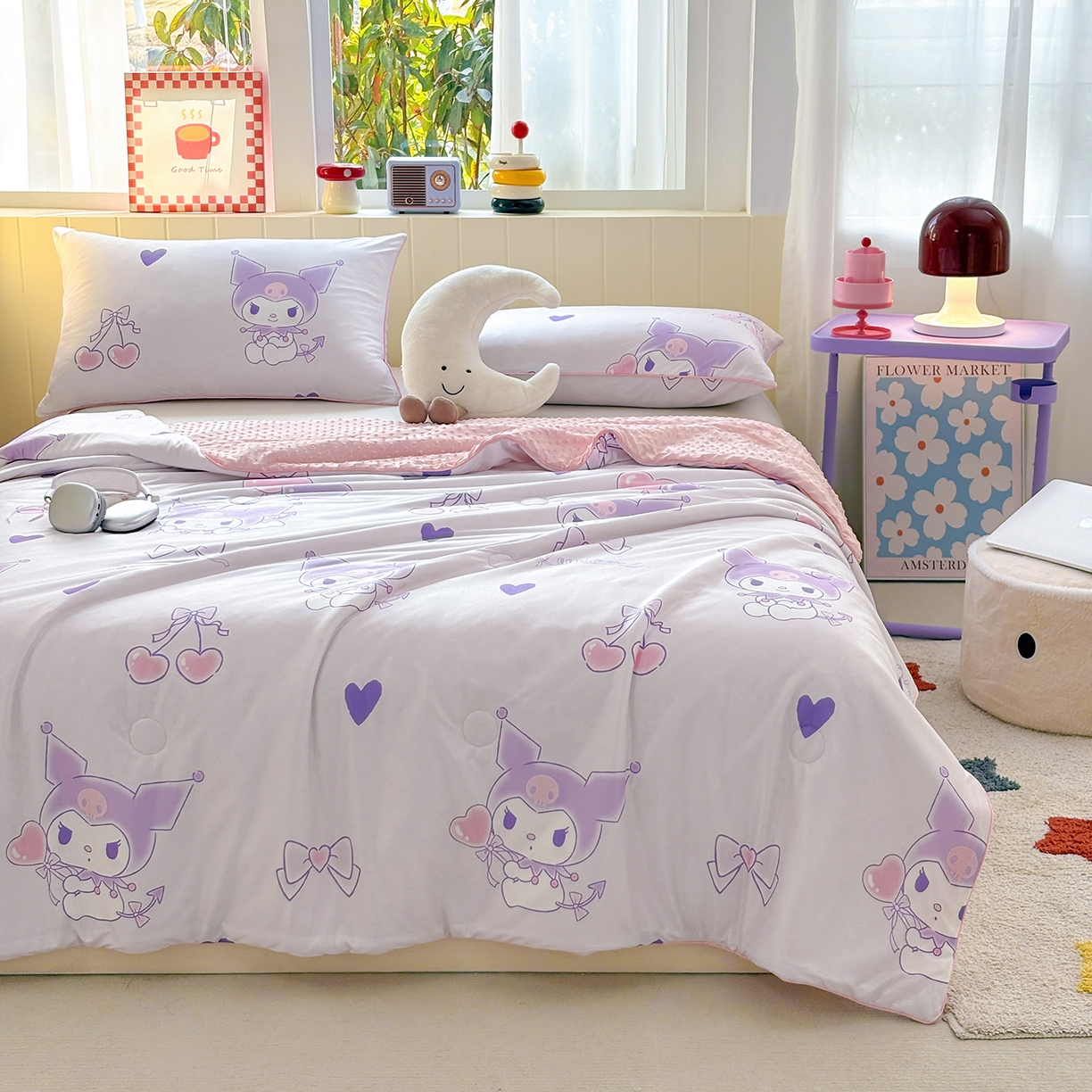 91家纺网 家纺一手货源 找家纺 恒畅 2026新款A类正版授权（含氨）卡通针织棉3D凉感豆豆夏被夏凉被 梦幻库洛米