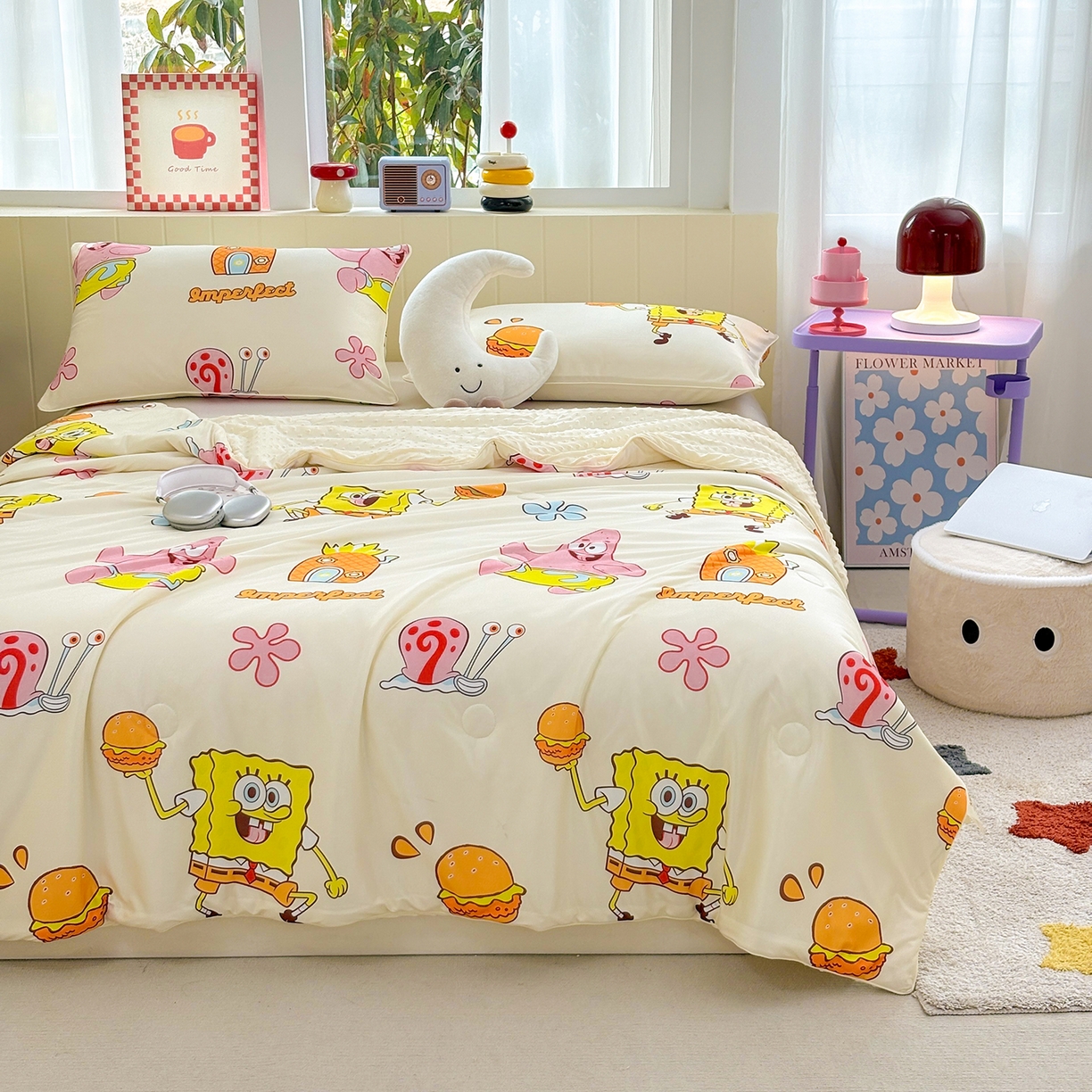 91家纺网 家纺一手货源 找家纺 恒畅 2026新款A类正版授权（含氨）卡通针织棉3D凉感豆豆夏被夏凉被 完美搭档