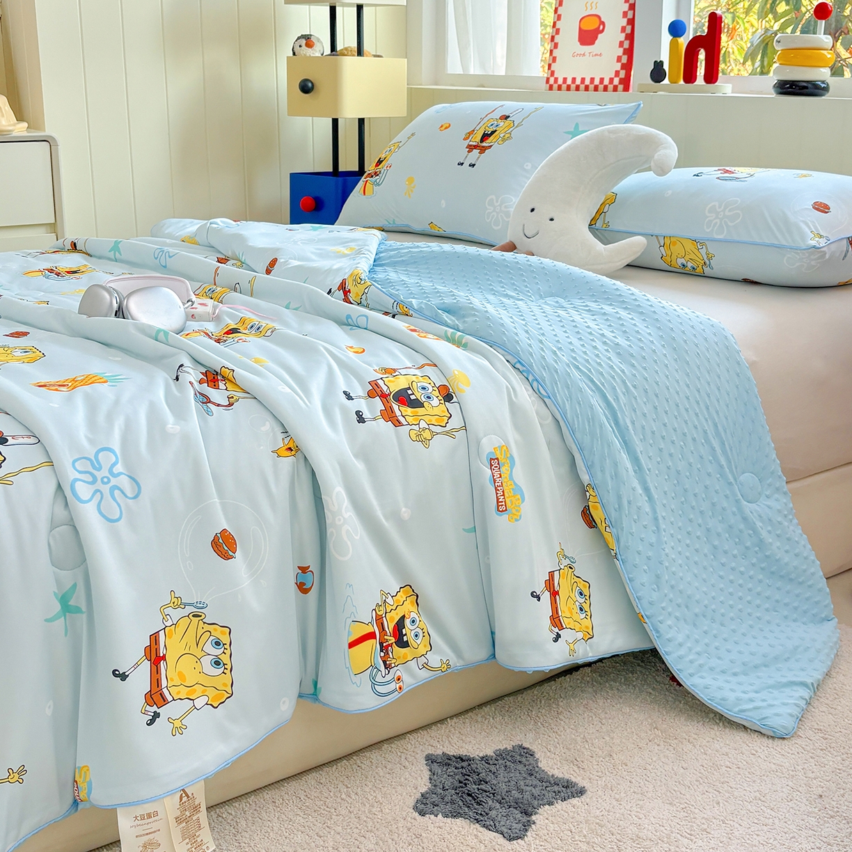 91家纺网 家纺一手货源 找家纺 恒畅 2026新款A类正版授权（含氨）卡通针织棉3D凉感豆豆夏被夏凉被 快乐小绵