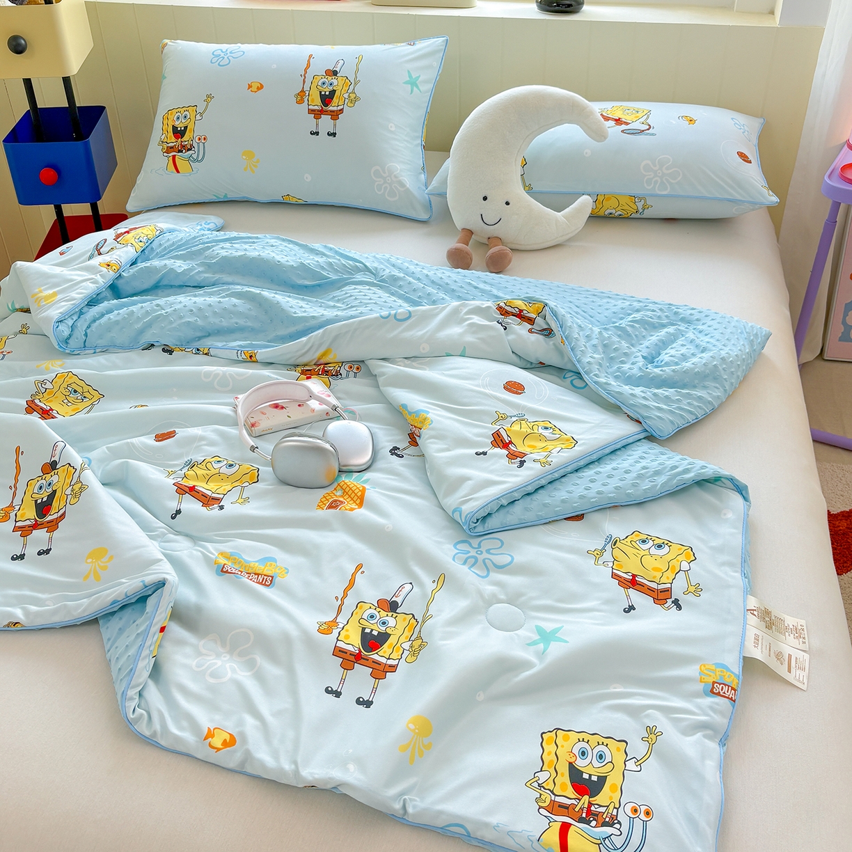 91家纺网 家纺一手货源 找家纺 恒畅 2026新款A类正版授权（含氨）卡通针织棉3D凉感豆豆夏被夏凉被 快乐小绵