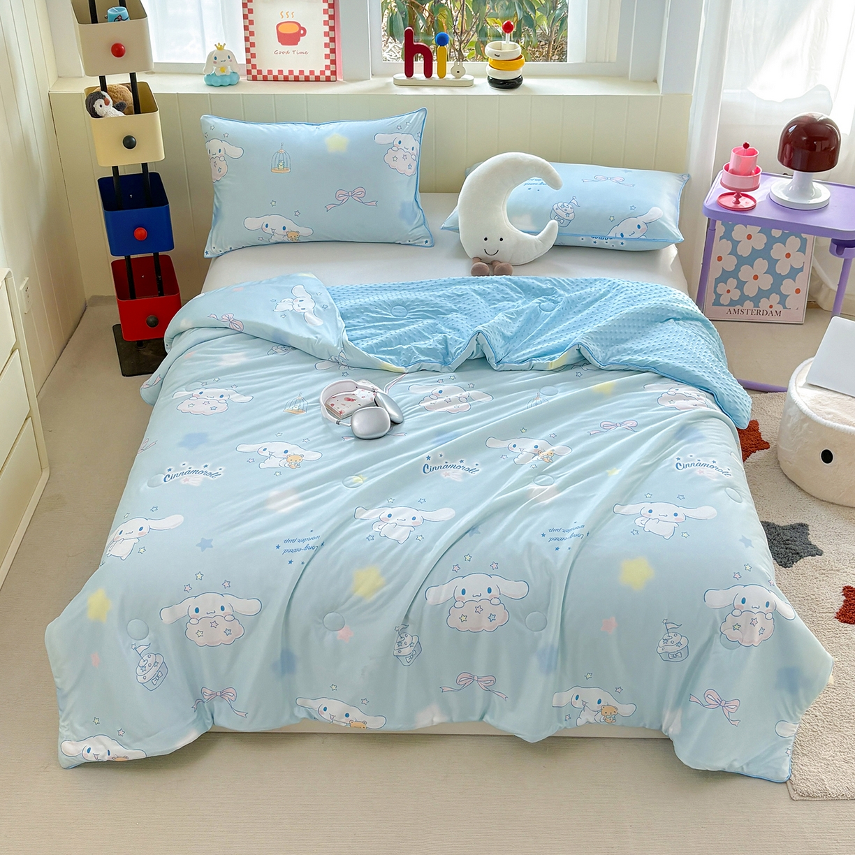 91家纺网 家纺一手货源 找家纺 恒畅 2026新款A类正版授权（含氨）卡通针织棉3D凉感豆豆夏被夏凉被 云朵玉桂狗