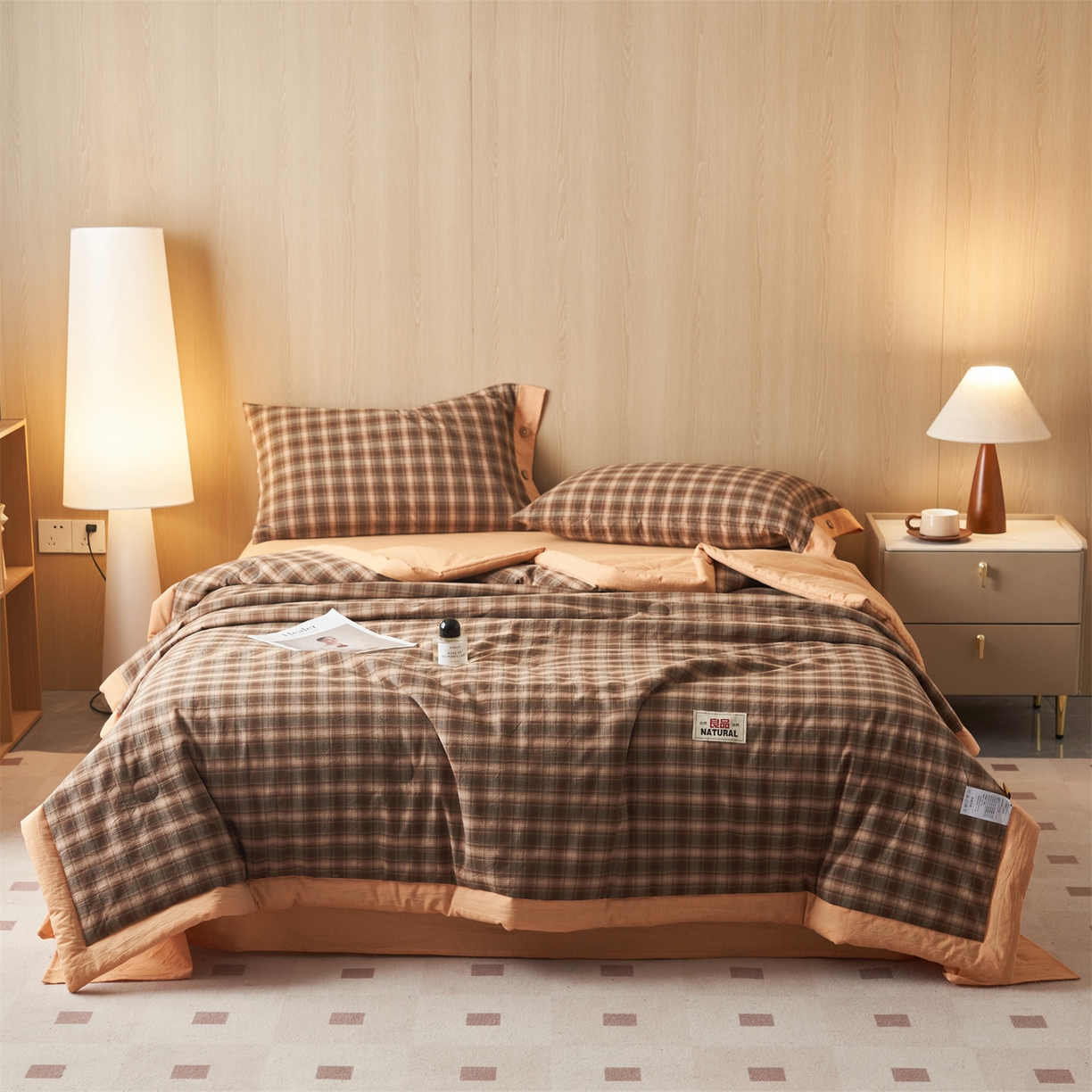 91家纺网 家纺一手货源 找家纺 恬思语家纺 2026春夏新款全棉加密色织棉花夏凉被夏被四件套-美拉德系列 云柚咖