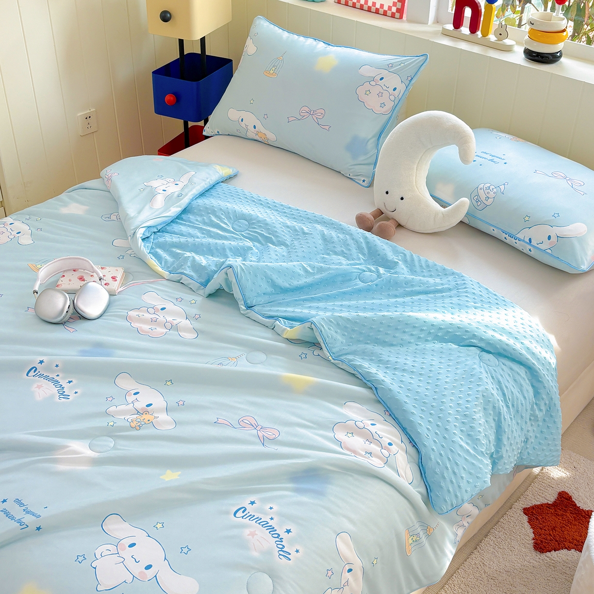 91家纺网 家纺一手货源 找家纺 恒畅 2026新款A类正版授权（含氨）卡通针织棉3D凉感豆豆夏被夏凉被 云朵玉桂狗