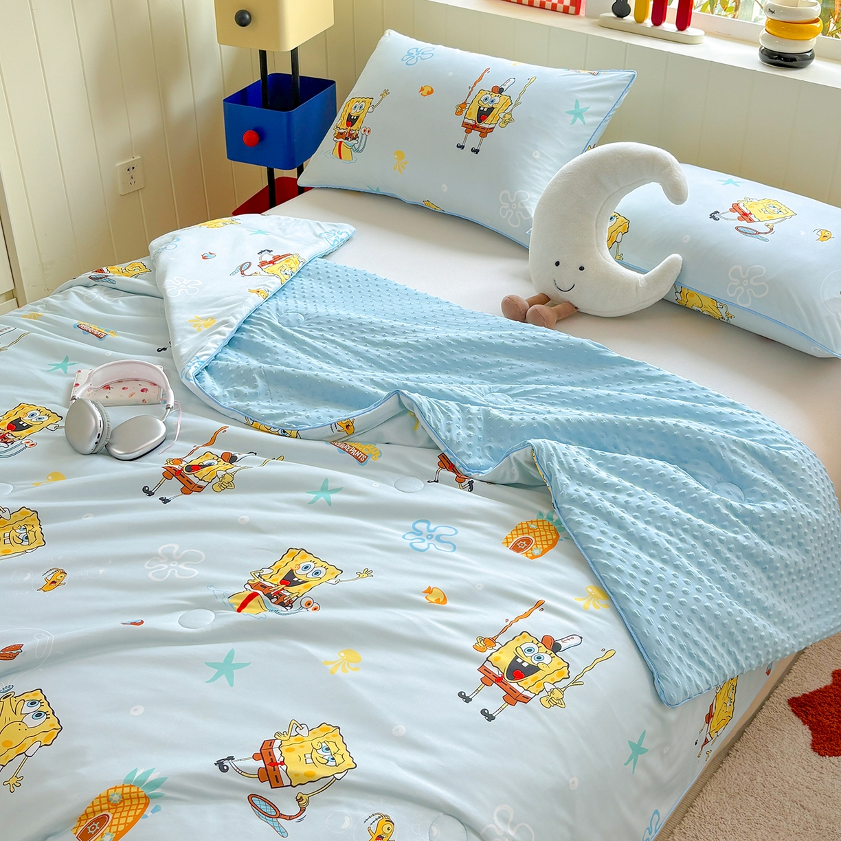 91家纺网 家纺一手货源 找家纺 恒畅 2026新款A类正版授权（含氨）卡通针织棉3D凉感豆豆夏被夏凉被 快乐小绵