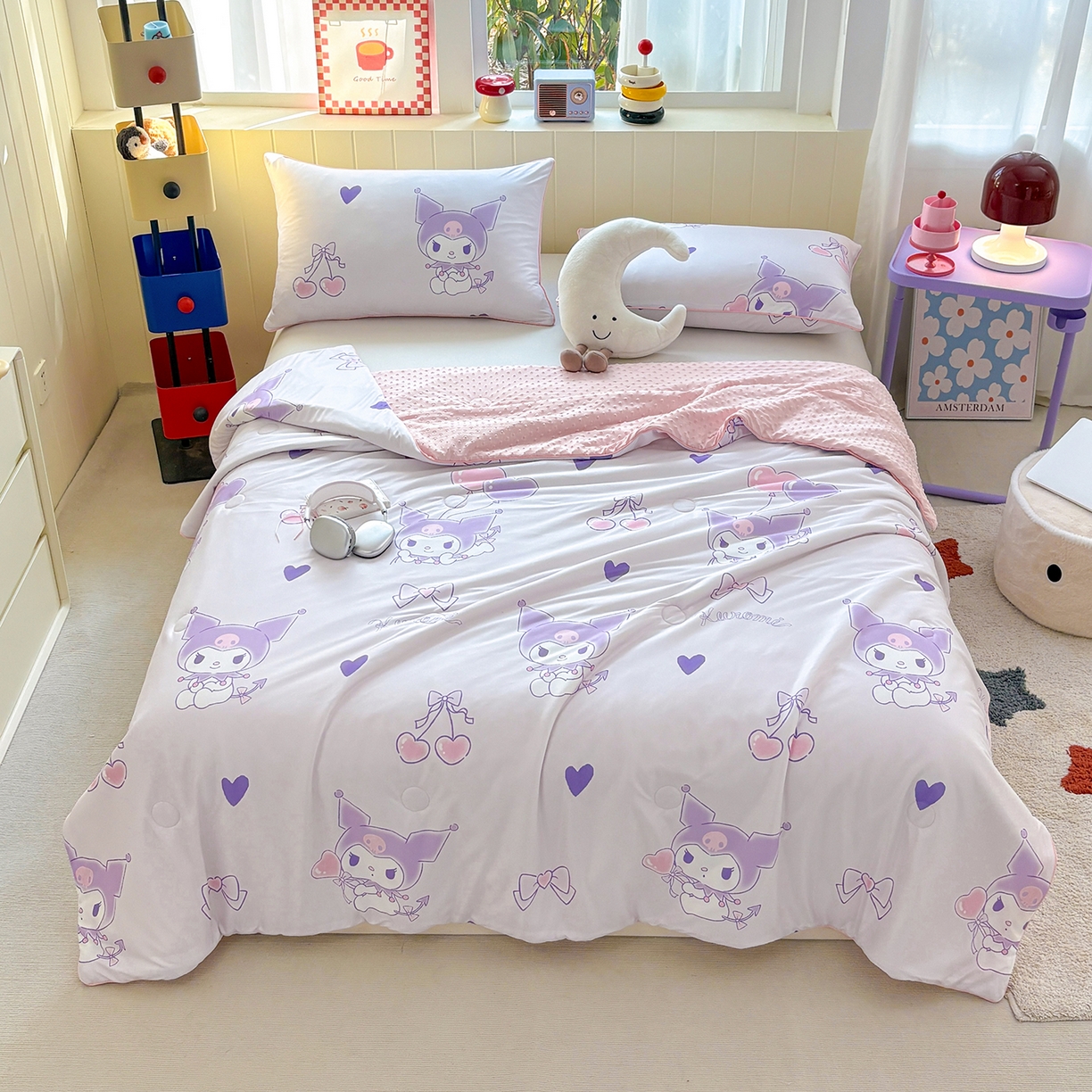 91家纺网 家纺一手货源 找家纺 恒畅 2026新款A类正版授权（含氨）卡通针织棉3D凉感豆豆夏被夏凉被 梦幻库洛米