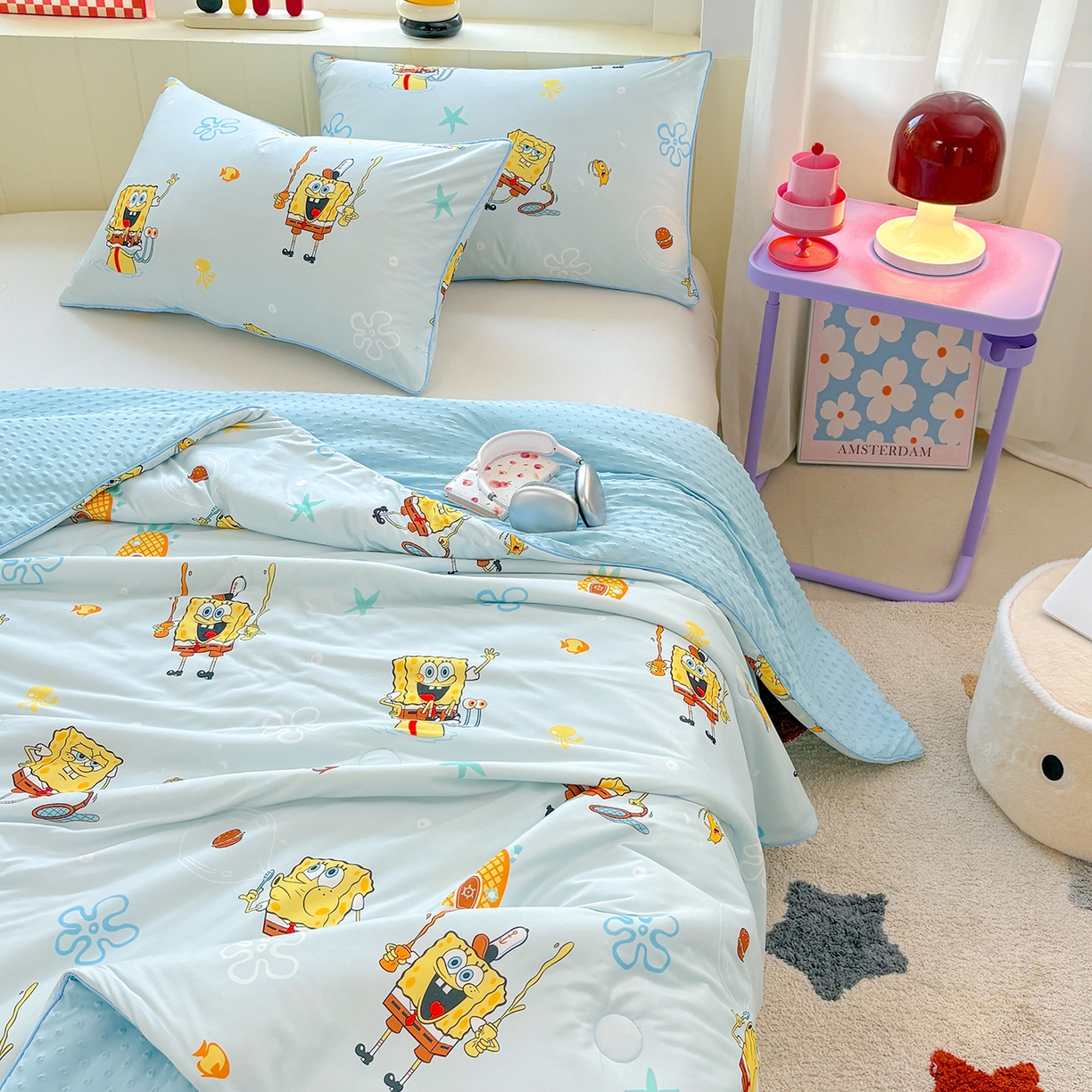 91家纺网 家纺一手货源 找家纺 恒畅 2026新款A类正版授权（含氨）卡通针织棉3D凉感豆豆夏被夏凉被 快乐小绵