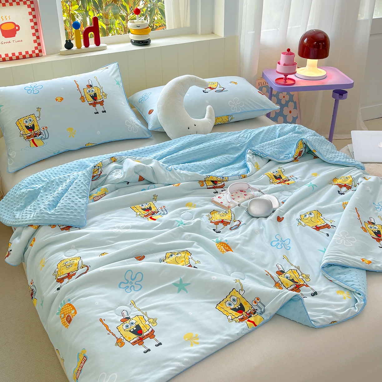 91家纺网 家纺一手货源 找家纺 恒畅 2026新款A类正版授权（含氨）卡通针织棉3D凉感豆豆夏被夏凉被 快乐小绵