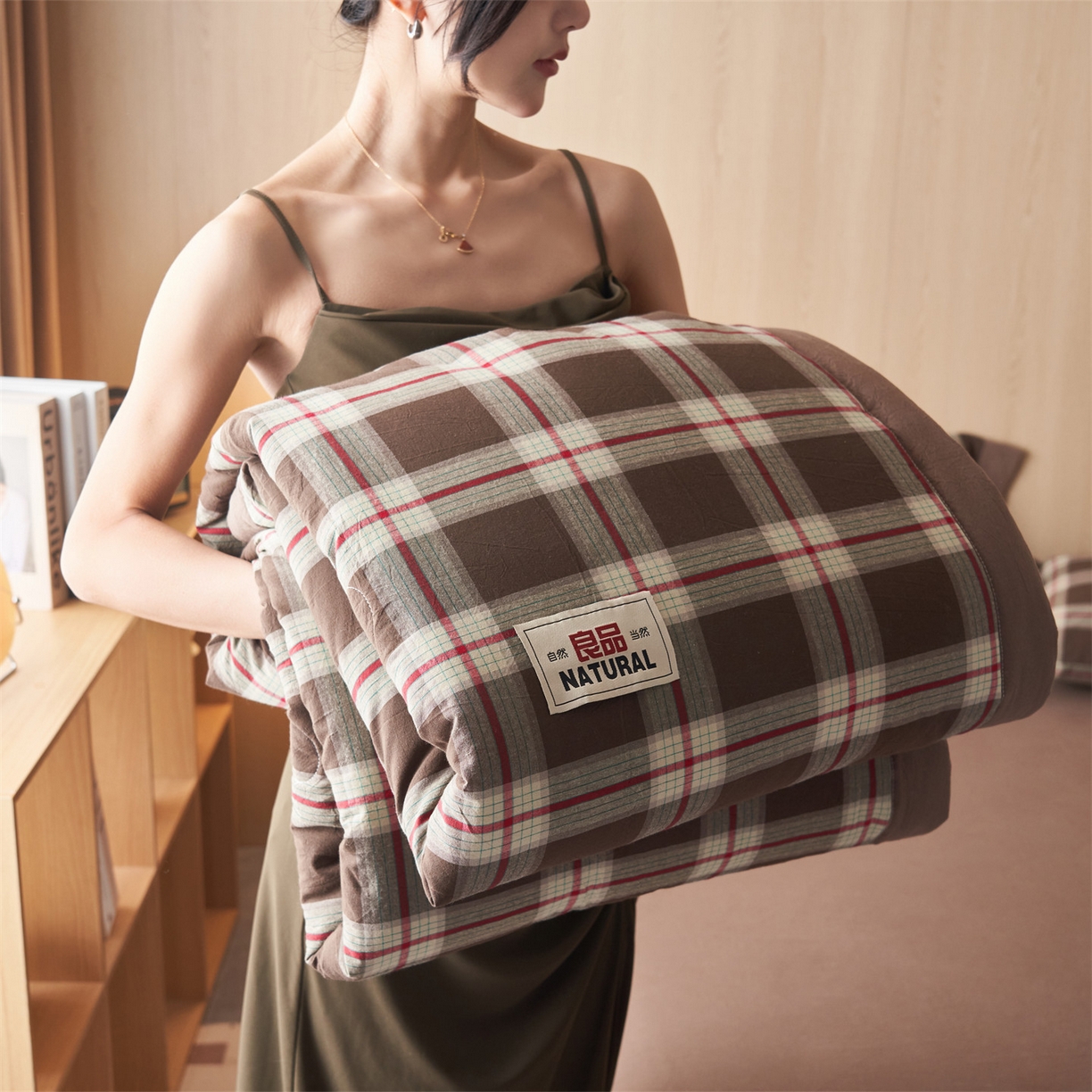 91家纺网 家纺一手货源 找家纺 恬思语家纺 2026春夏新款全棉加密色织棉花夏凉被夏被四件套-美拉德系列 沐槿咖