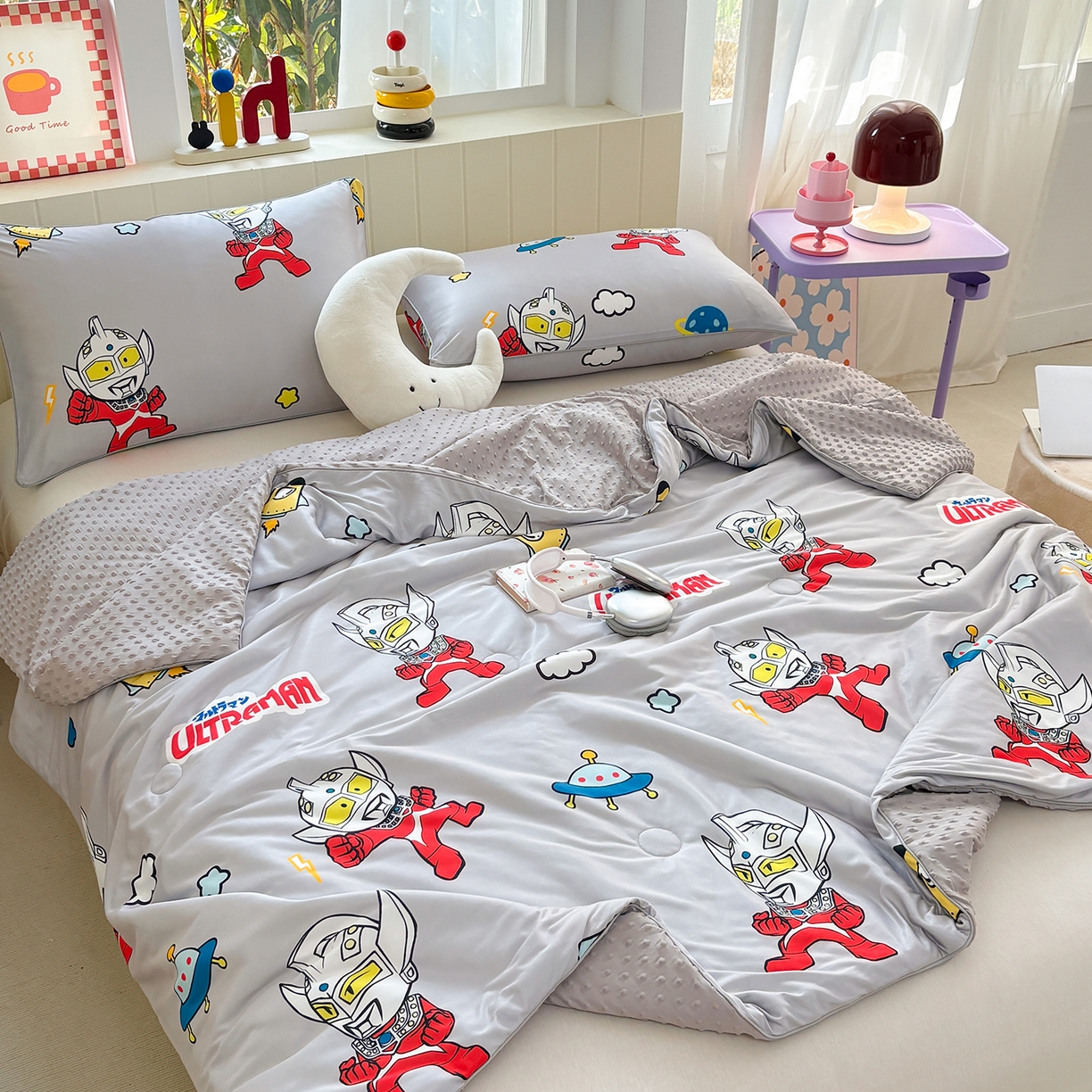 91家纺网 家纺一手货源 找家纺 恒畅 2026新款A类正版授权（含氨）卡通针织棉3D凉感豆豆夏被夏凉被 奥特星际