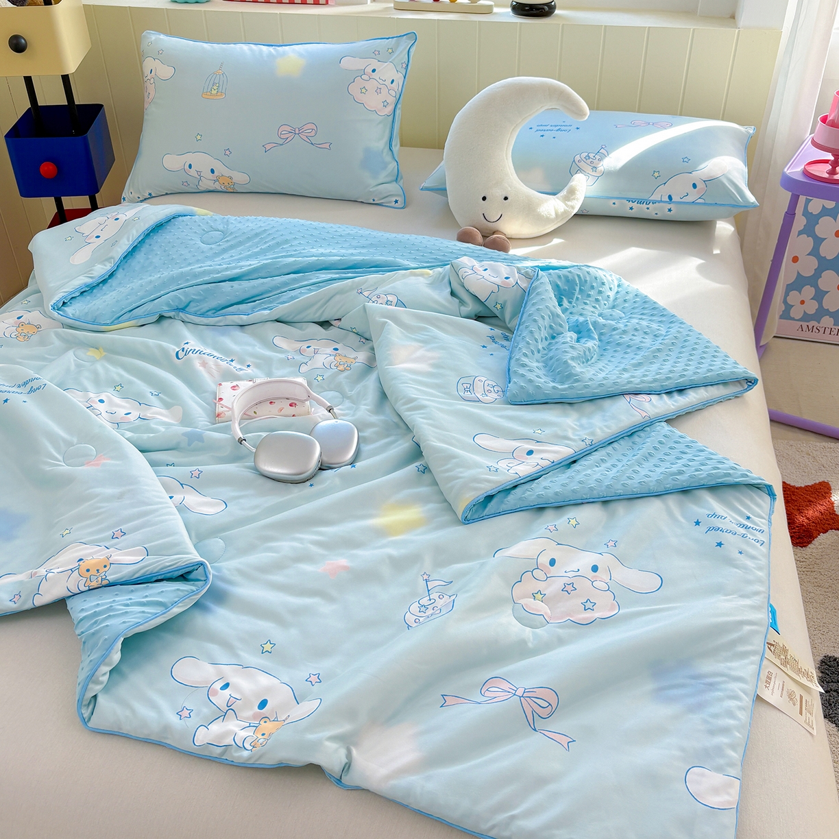 91家纺网 家纺一手货源 找家纺 恒畅 2026新款A类正版授权（含氨）卡通针织棉3D凉感豆豆夏被夏凉被 云朵玉桂狗