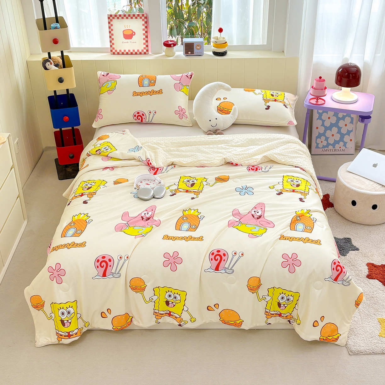 91家纺网 家纺一手货源 找家纺 恒畅 2026新款A类正版授权（含氨）卡通针织棉3D凉感豆豆夏被夏凉被 完美搭档