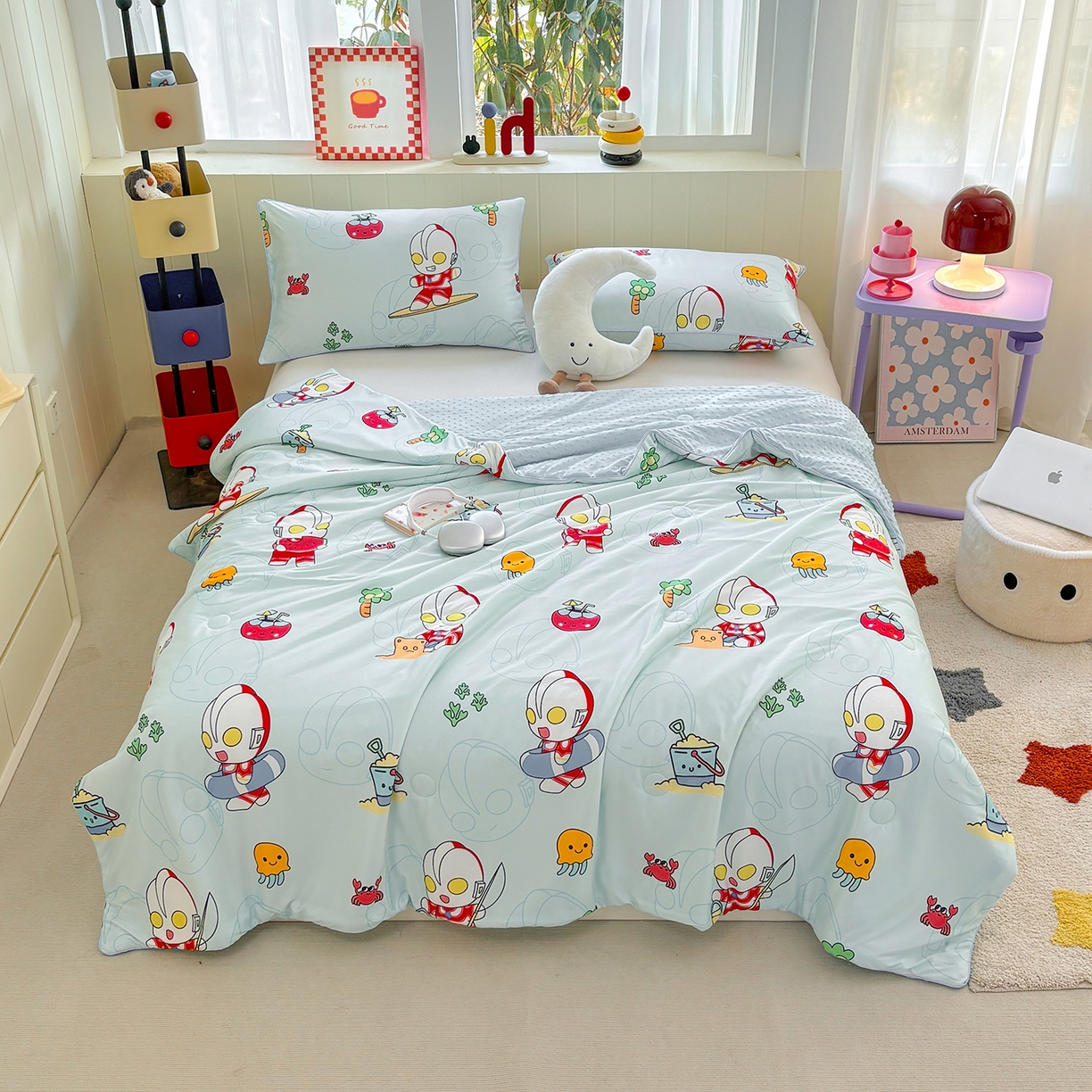 91家纺网 家纺一手货源 找家纺 恒畅 2026新款A类正版授权（含氨）卡通针织棉3D凉感豆豆夏被夏凉被 夏日派对