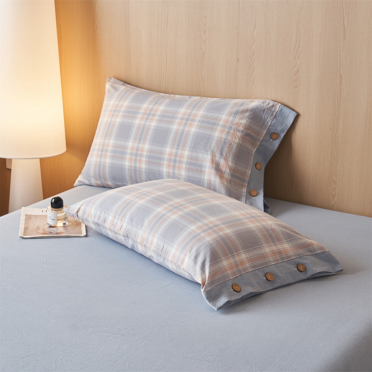 91家纺网 家纺一手货源 找家纺 恬思语家纺 2026春夏新款全棉加密色织棉花夏凉被夏被四件套-美拉德系列 蓝韵格