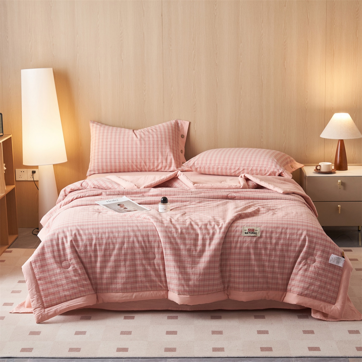 91家纺网 家纺一手货源 找家纺 恬思语家纺 2026春夏新款全棉加密色织棉花夏凉被夏被四件套-美拉德系列 洋气粉