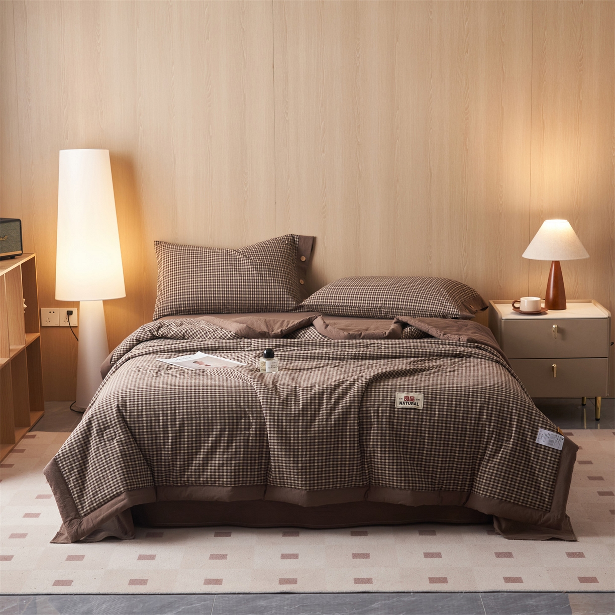 91家纺网 家纺一手货源 找家纺 恬思语家纺 2026春夏新款全棉加密色织棉花夏凉被夏被四件套-美拉德系列 棕小格