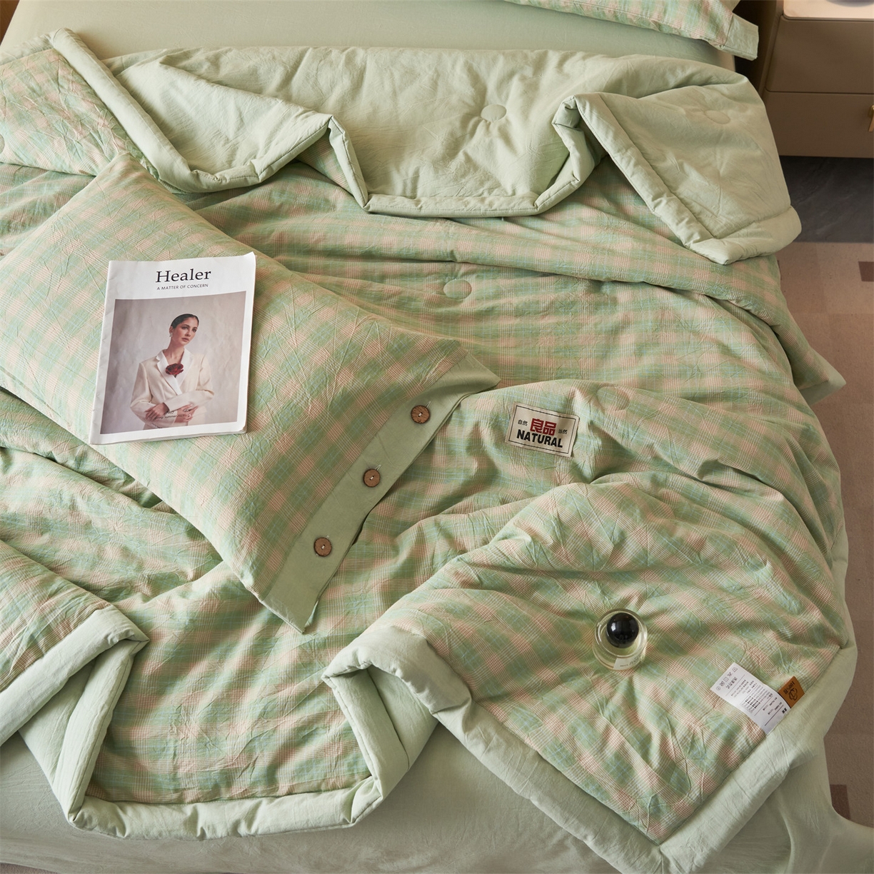 91家纺网 家纺一手货源 找家纺 恬思语家纺 2026春夏新款全棉加密色织棉花夏凉被夏被四件套-美拉德系列 采芙