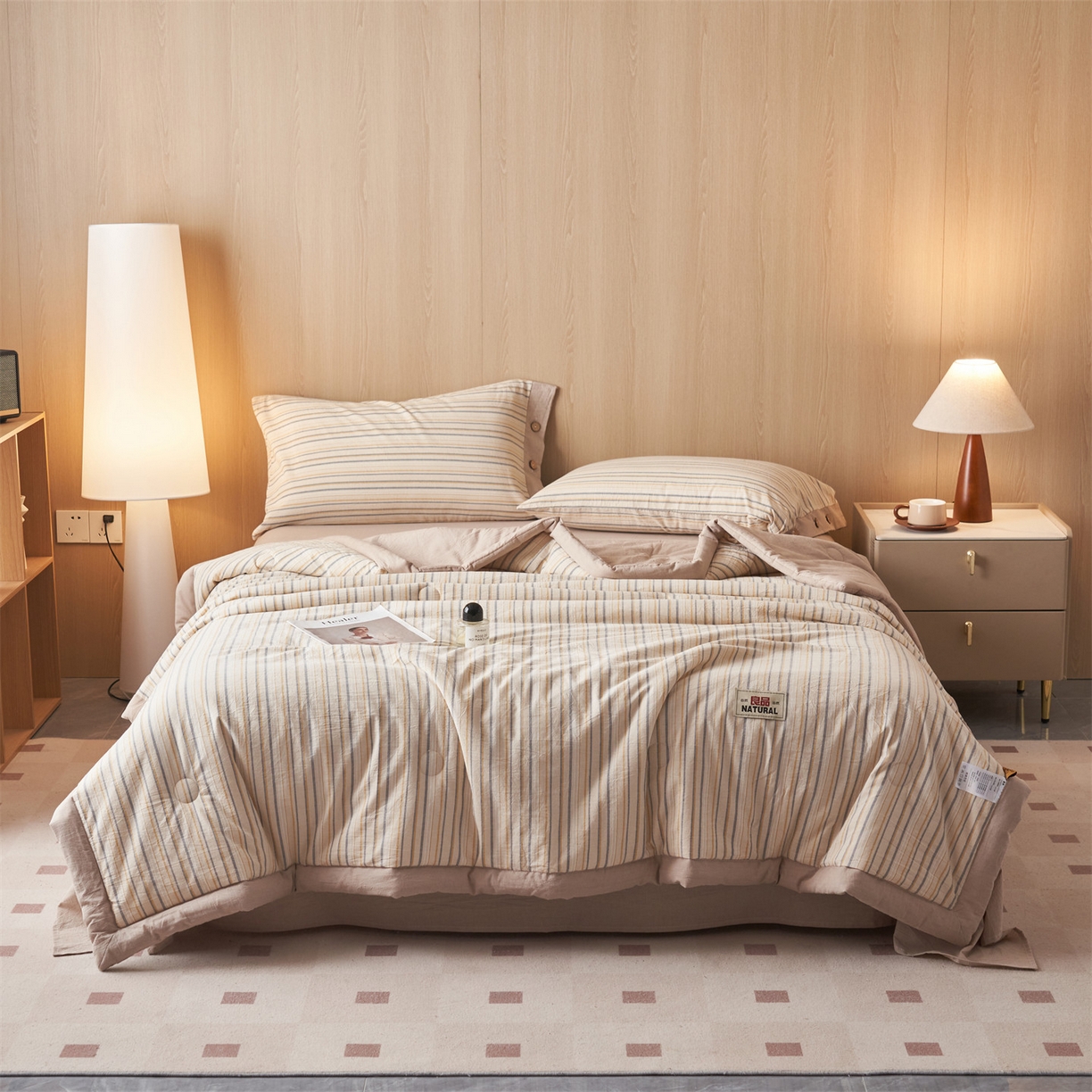 91家纺网 家纺一手货源 找家纺 恬思语家纺 2026春夏新款全棉加密色织棉花夏凉被夏被四件套-美拉德系列 芳华卡