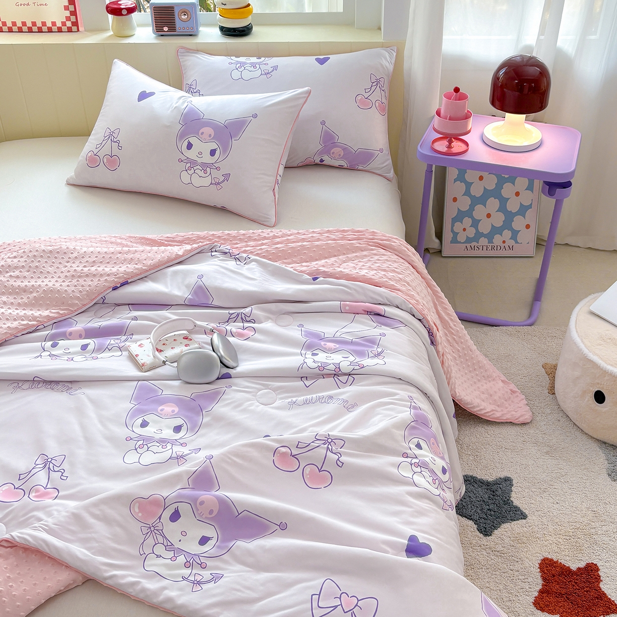 91家纺网 家纺一手货源 找家纺 恒畅 2026新款A类正版授权（含氨）卡通针织棉3D凉感豆豆夏被夏凉被 梦幻库洛米