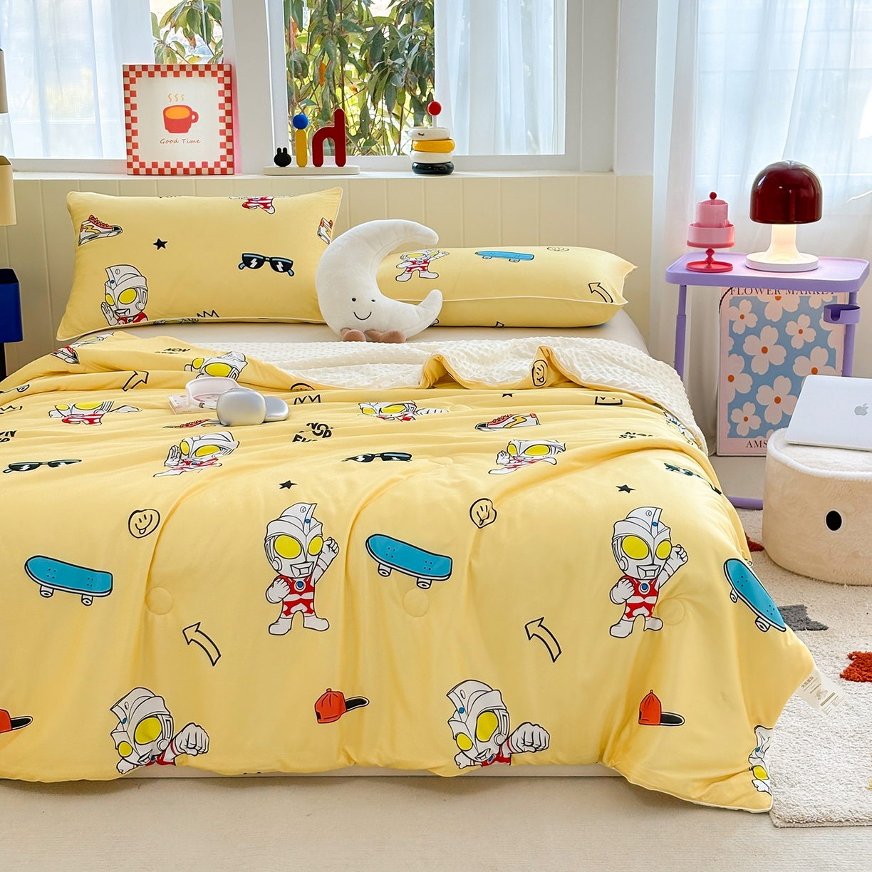 91家纺网 家纺一手货源 找家纺 恒畅 2026新款A类正版授权（含氨）卡通针织棉3D凉感豆豆夏被夏凉被 光崽奥特