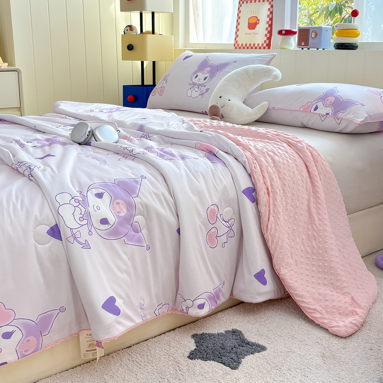 91家纺网 家纺一手货源 找家纺 恒畅 2026新款A类正版授权（含氨）卡通针织棉3D凉感豆豆夏被夏凉被 梦幻库洛米