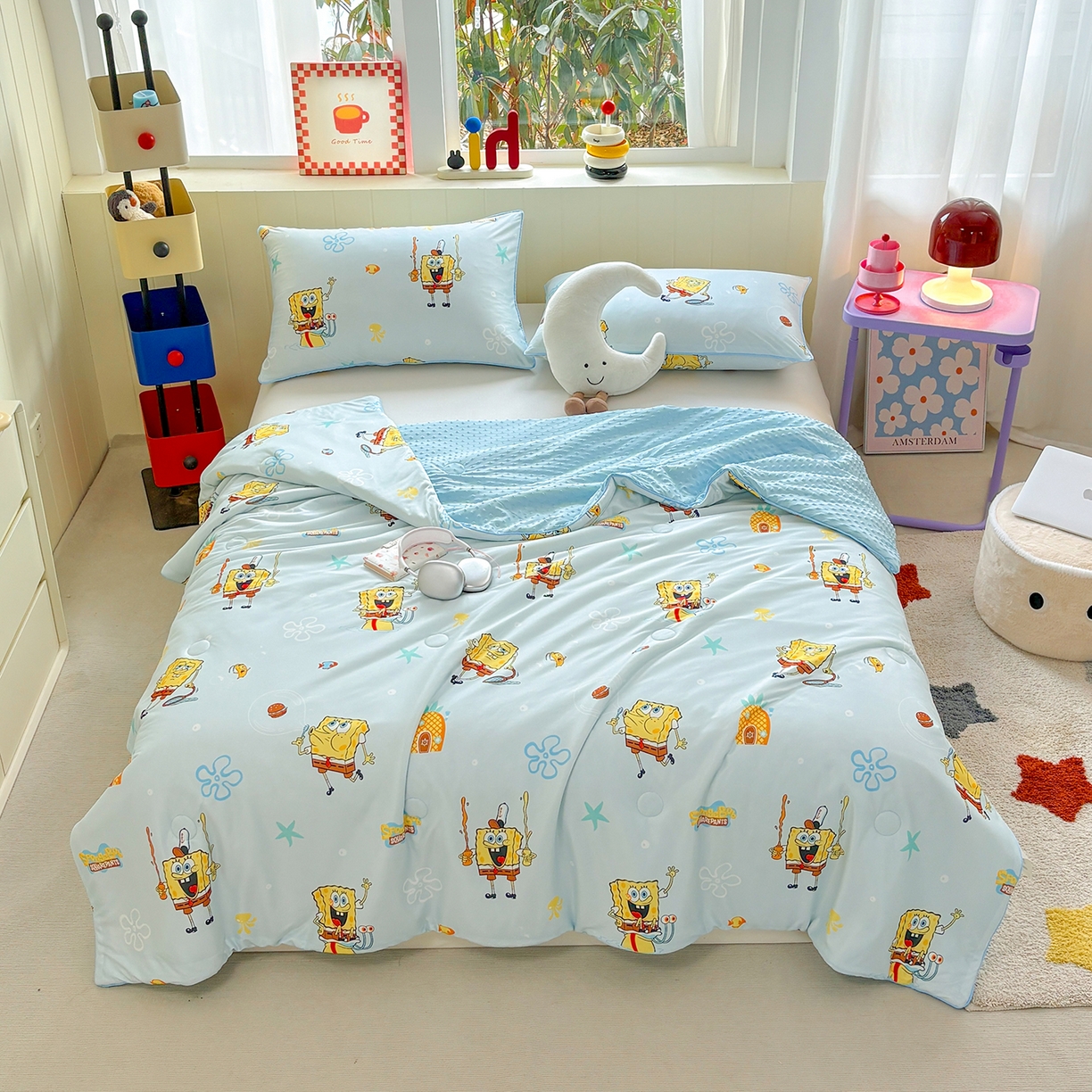 91家纺网 家纺一手货源 找家纺 恒畅 2026新款A类正版授权（含氨）卡通针织棉3D凉感豆豆夏被夏凉被 快乐小绵