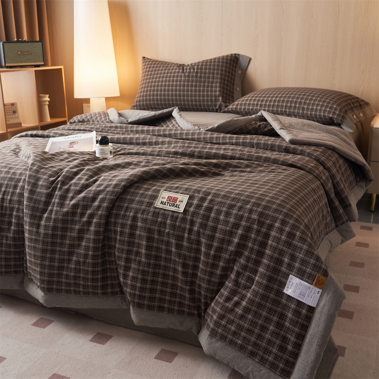 91家纺网 家纺一手货源 找家纺 恬思语家纺 2026春夏新款全棉加密色织棉花夏凉被夏被四件套-美拉德系列 莫奈灰