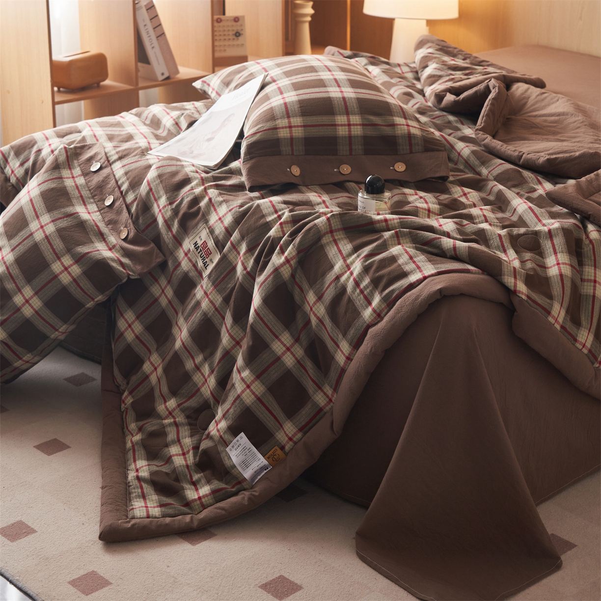 91家纺网 家纺一手货源 找家纺 恬思语家纺 2026春夏新款全棉加密色织棉花夏凉被夏被四件套-美拉德系列 沐槿咖