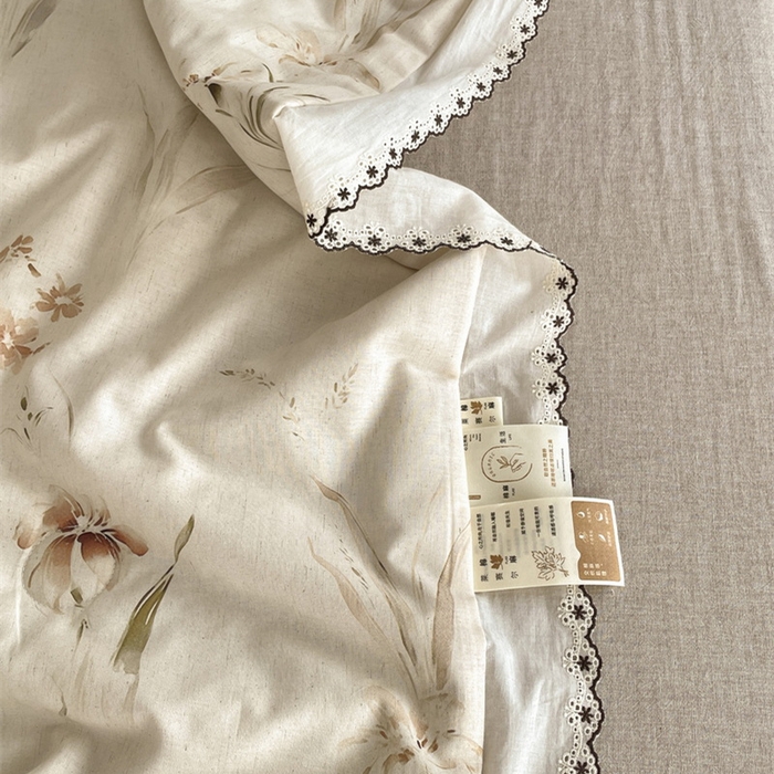 91家纺网 家纺一手货源 找家纺 慕晨 2026新款天丝莱赛尔棉麻数码印色织花边夏被四件套高级田园美式直播热款 丁岚