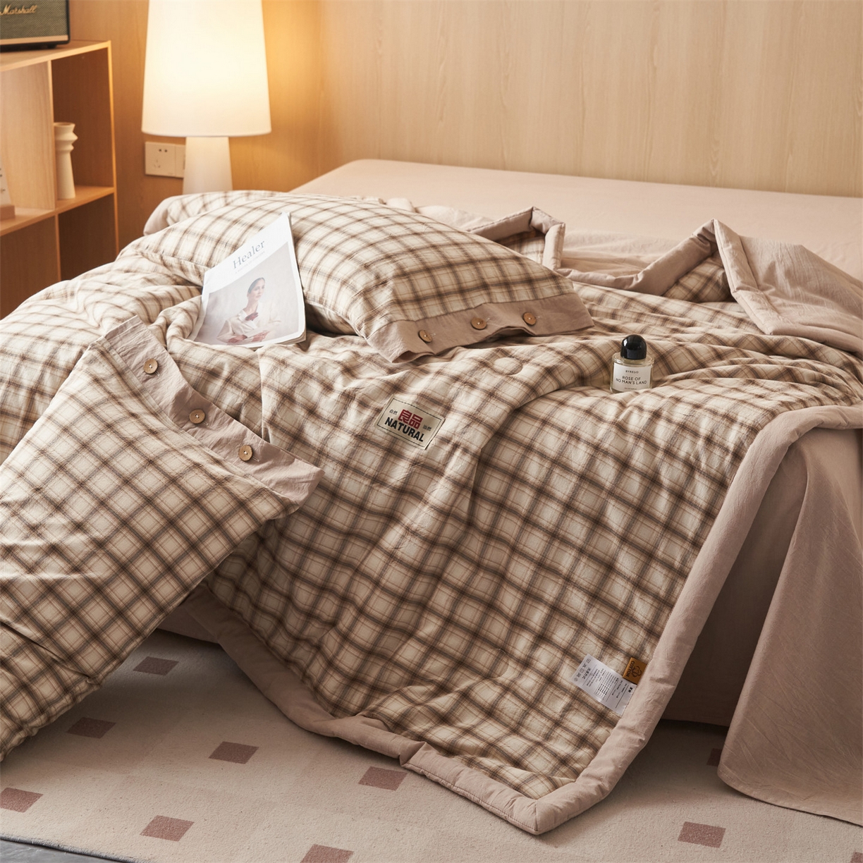 91家纺网 家纺一手货源 找家纺 恬思语家纺 2026春夏新款全棉加密色织棉花夏凉被夏被四件套-美拉德系列 米兰